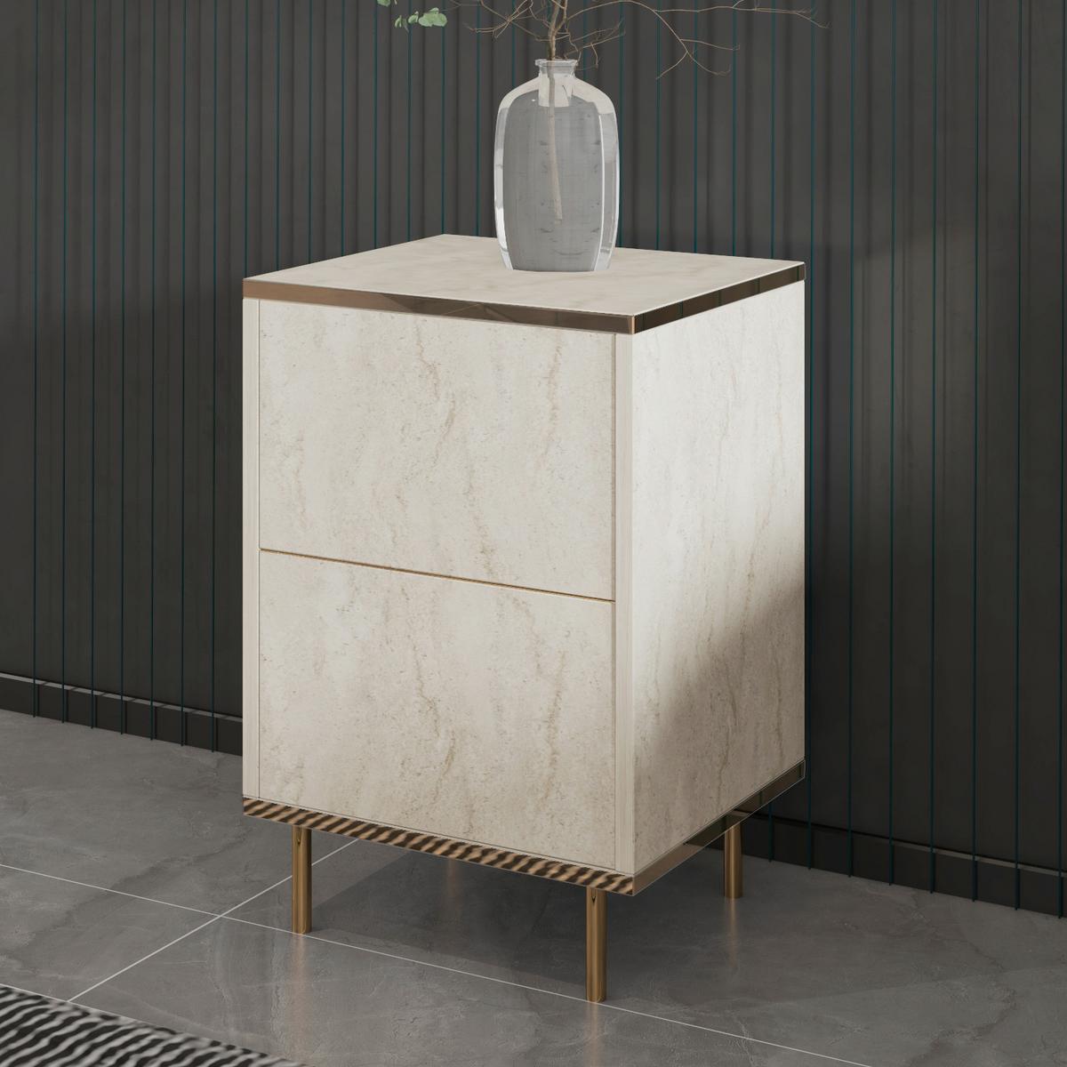 NACHTTISCH IMAJ NACHTTISCH - Beige/Schwarz, Design, Holzwerkstoff/Metall (40/60/35cm) - Livetastic