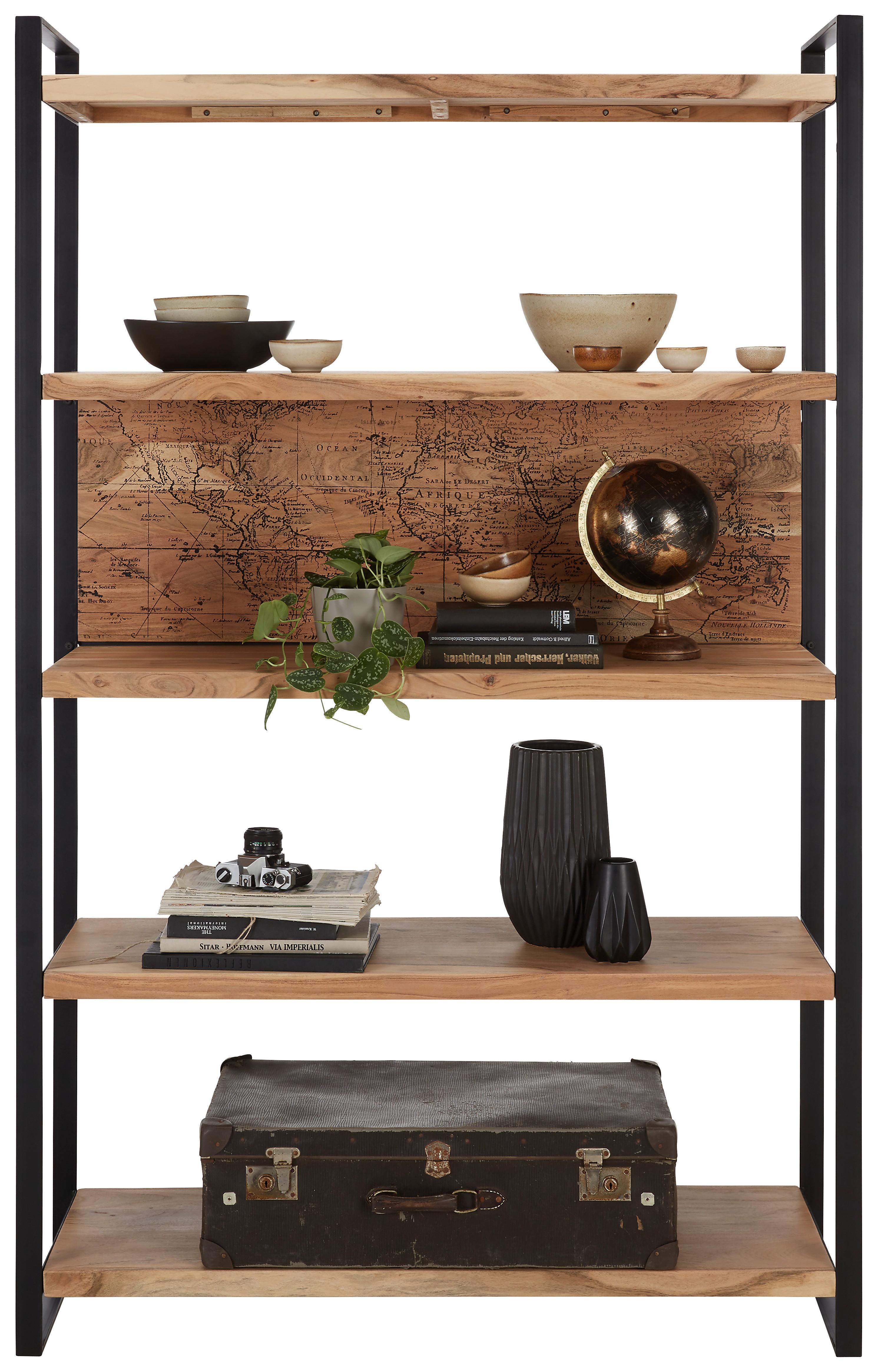 Regal aus Akazie Massiv - Schwarz/Naturfarben, Lifestyle, Holz/Metall (125/200cm) - Modern Living