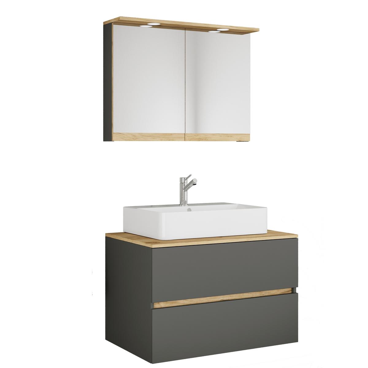 Badezimmer Cosila - Honigeiche/Weiss, Trend, Keramik/Holzwerkstoff (80cm) - MID.YOU