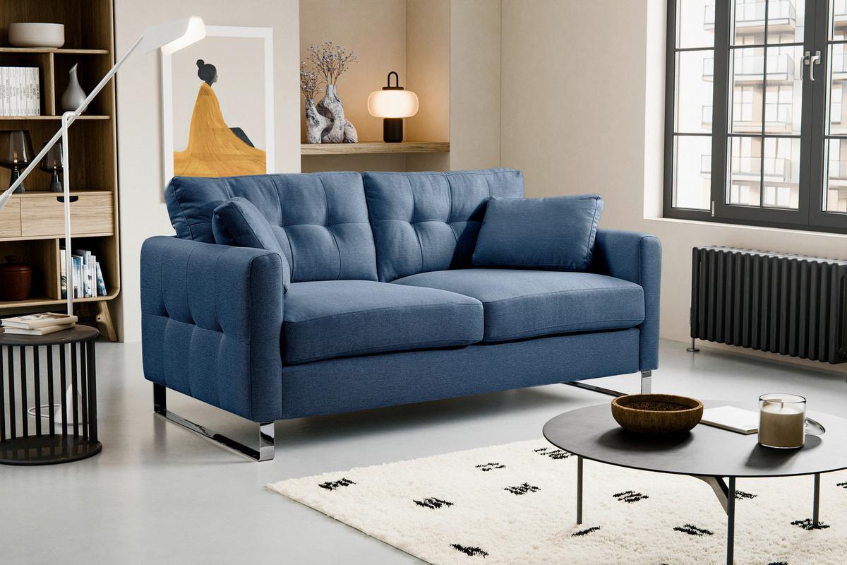 2-Sitzer-Sofa Hera Dunkelblau - Chromfarben/Dunkelblau, Basics, Holz/Textil (172/92/94cm) - MID.YOU