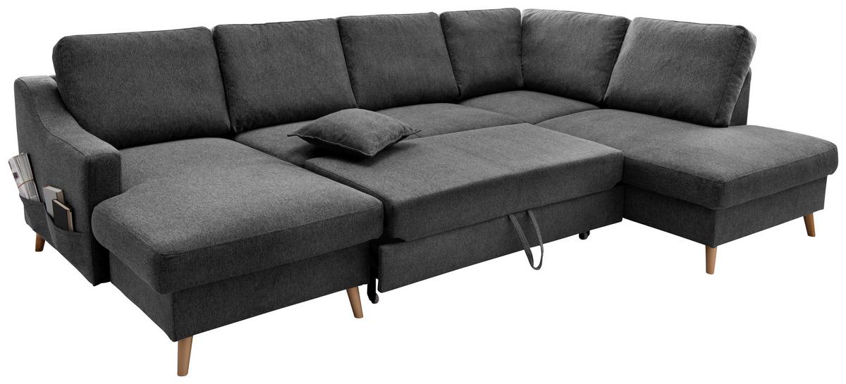 Wohnlandschaft Valentina Anthrazit Struktur - Anthrazit/Naturfarben, KONVENTIONELL, Holz/Textil (150/301/200cm) - P & B