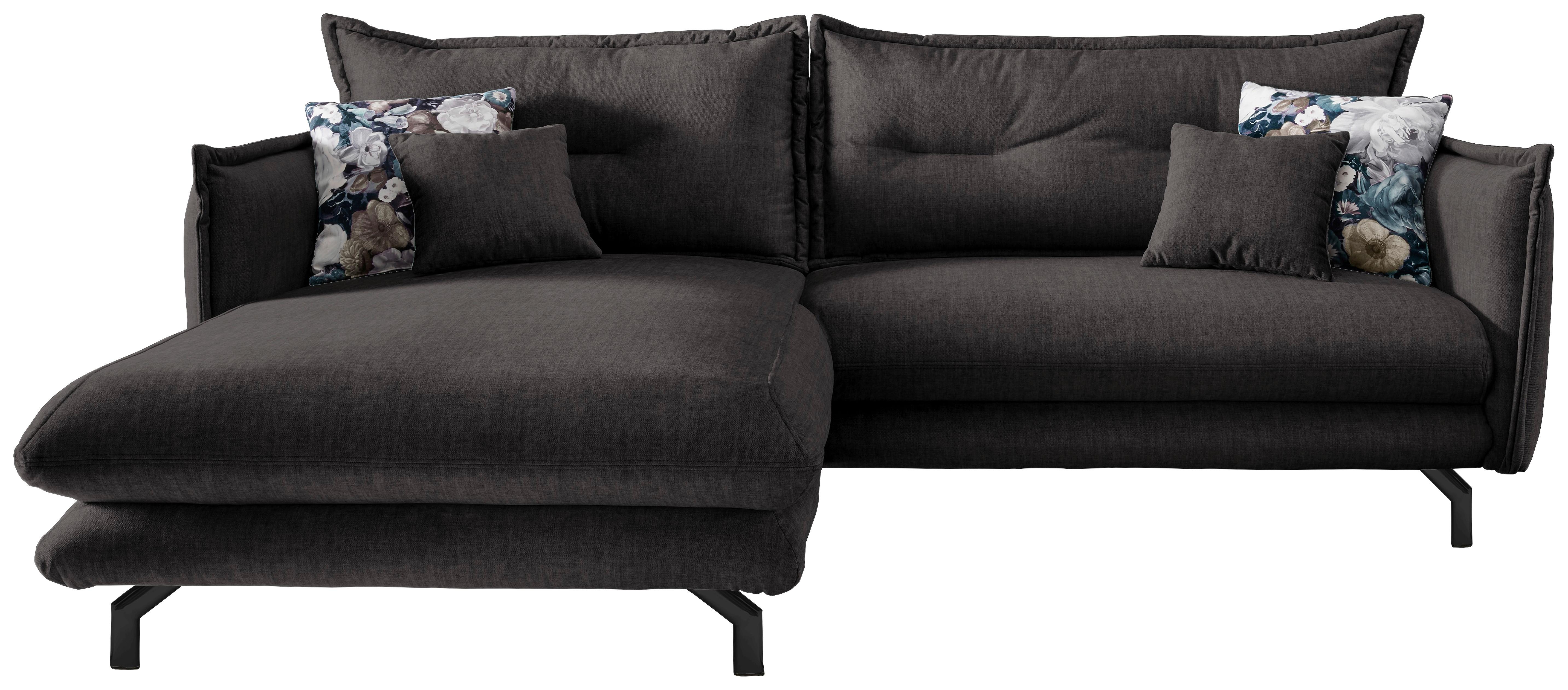 Wohnlandschaft Lava Anthrazit Velours - Türkis/Anthrazit, MODERN, Textil/Metall (180/255cm) - Livetastic