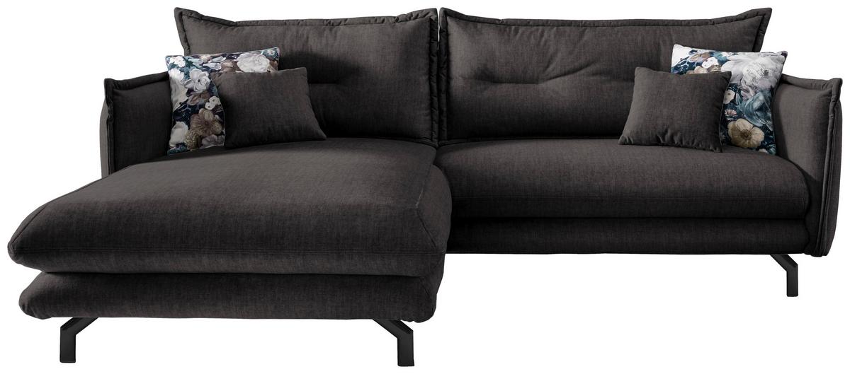 Wohnlandschaft Lava Anthrazit Velours - Türkis/Anthrazit, MODERN, Textil/Metall (180/255cm) - Livetastic