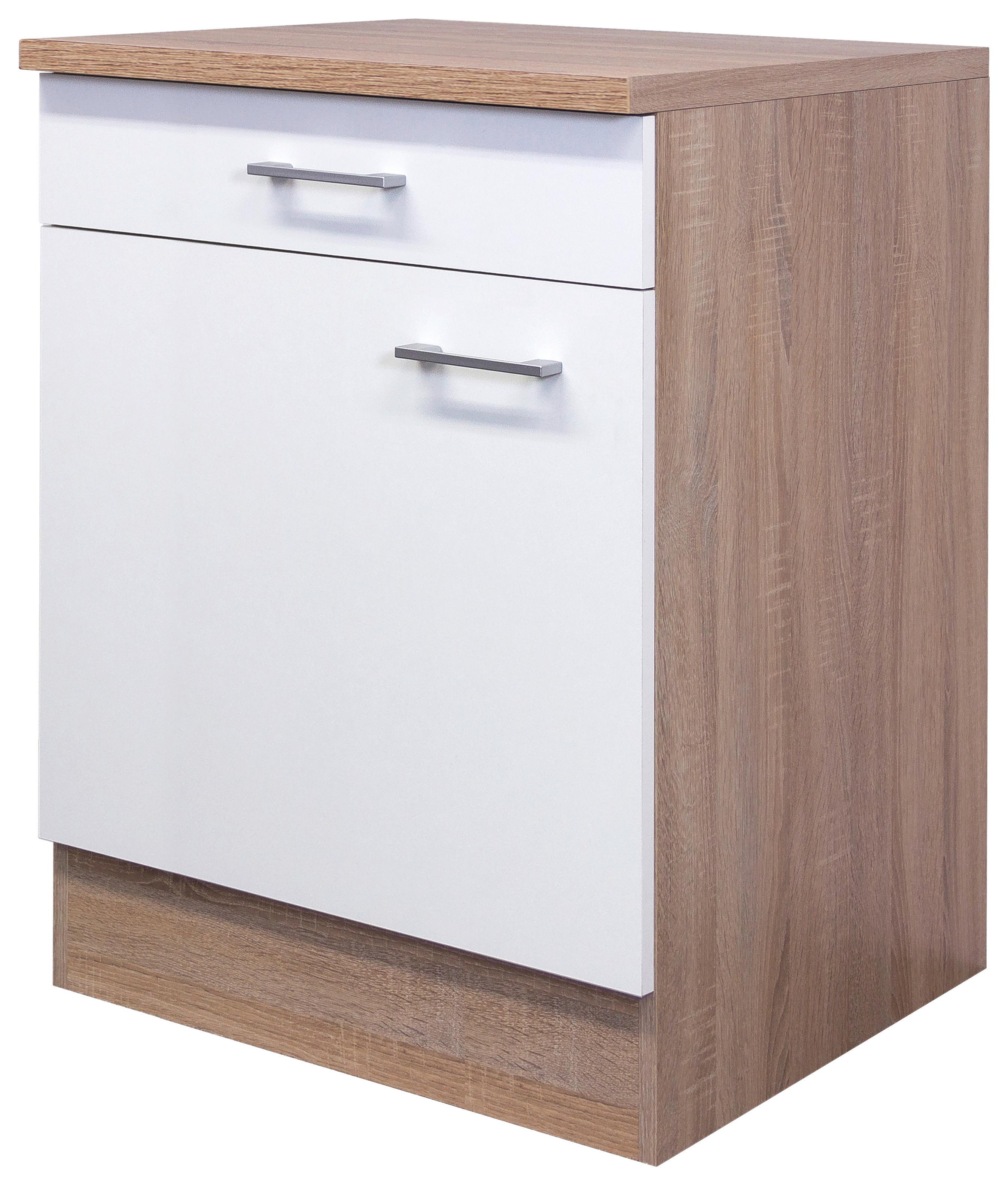 Kuhinjska Spodnja Omarica Samoa, Bela, Barva Hrasta - bela/barve aluminija, Konvencionalno, umetna masa/leseni material (60/85/57cm) - FlexWell