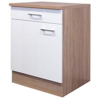Kuhinjska Spodnja Omarica Samoa, Bela, Barva Hrasta - bela/barve aluminija, Konvencionalno, umetna masa/leseni material (60/85/57cm) - FlexWell