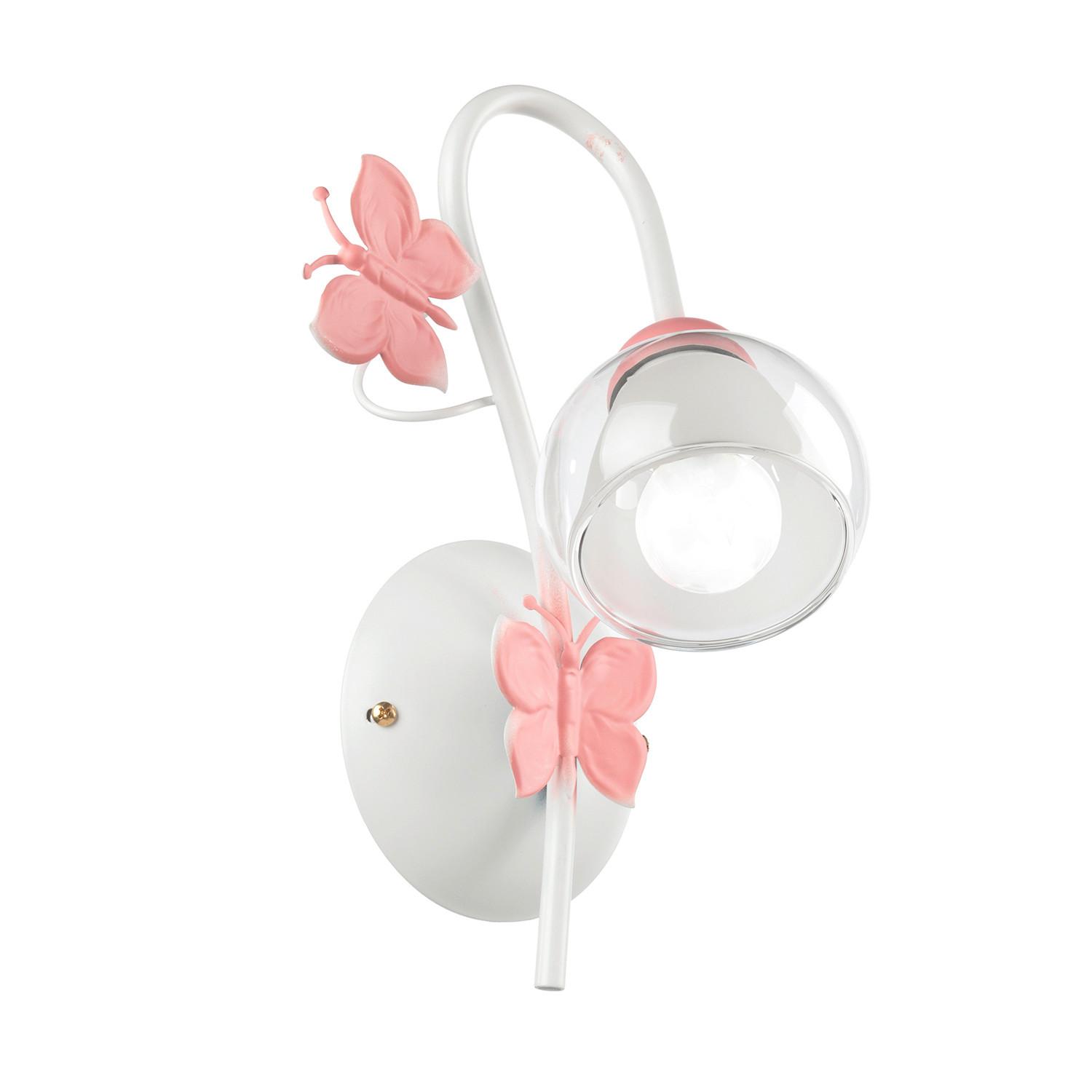 Kinderwandleuchte Butterfly Weiß/Pink max. 6 Watt - Pink/Weiß, Basics, Glas/Metall (16/20/28cm)