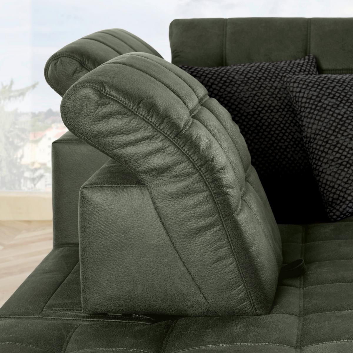 Ecksofa Panama links Olivgrün - Schwarz/Olivgrün, KONVENTIONELL, Textil/Metall (216/89-102/304cm) - Premium Living