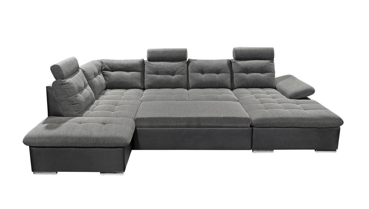 Wohnlandschaft Jakarta U inkl. Kissen Grau/Schwarz - Chromfarben/Schwarz, Design, Kunststoff/Textil (218/324/170cm) - MID.YOU