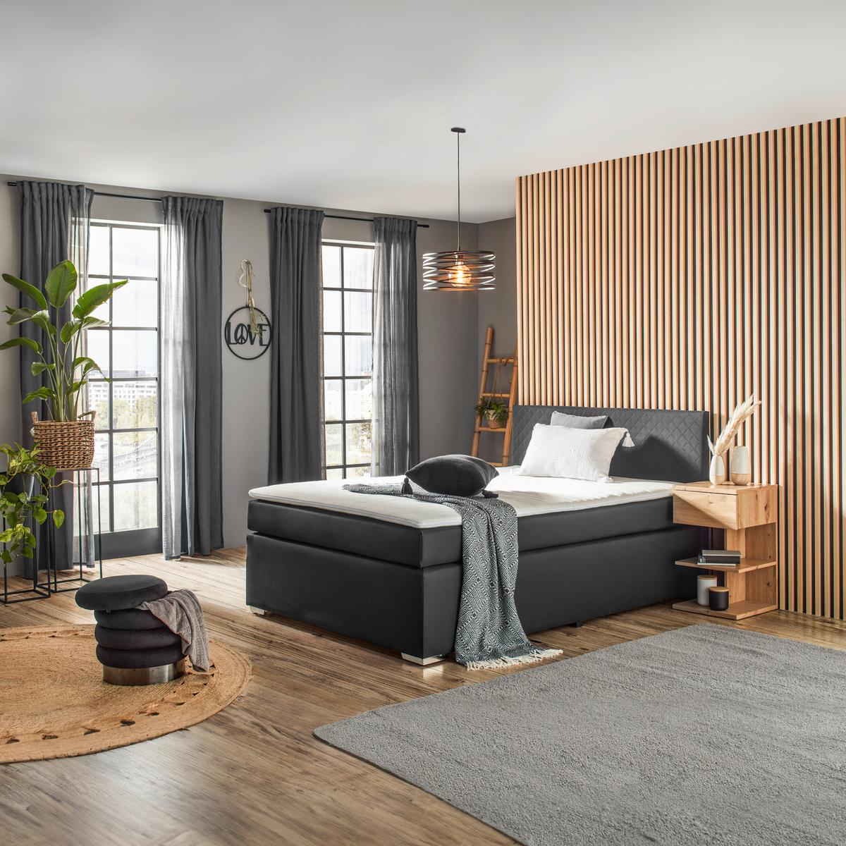 Boxspringbett Mali New in Schwarz ca. 140x200cm - Chromfarben/Schwarz, KONVENTIONELL, Kunststoff/Textil (140/200cm) - Based