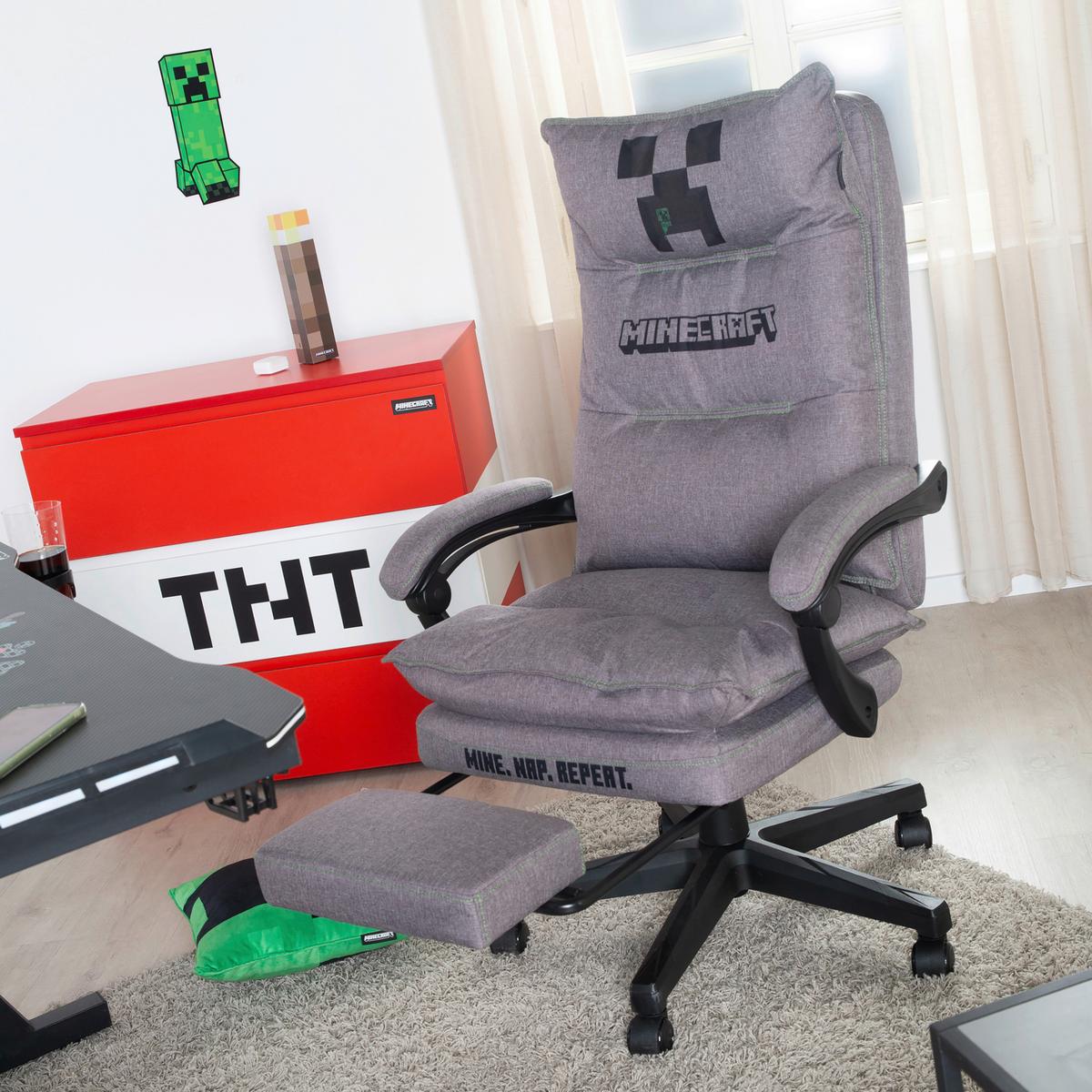 Gaming Stol Minecraft, Siva - siva, Moderno, umetna masa/tekstil (80,5/116/124/70,5cm) - Minecraft