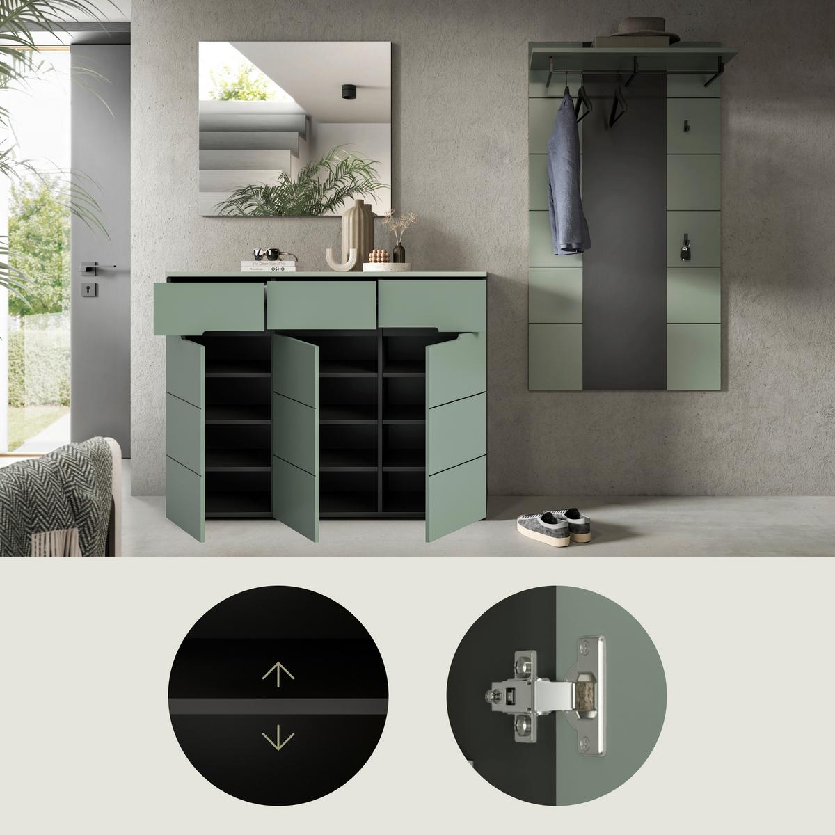 Predsoba Canu, Sivozelena, 3-Delna - siva/sivozelena, Design, leseni material (215/190/37cm) - Livetastic