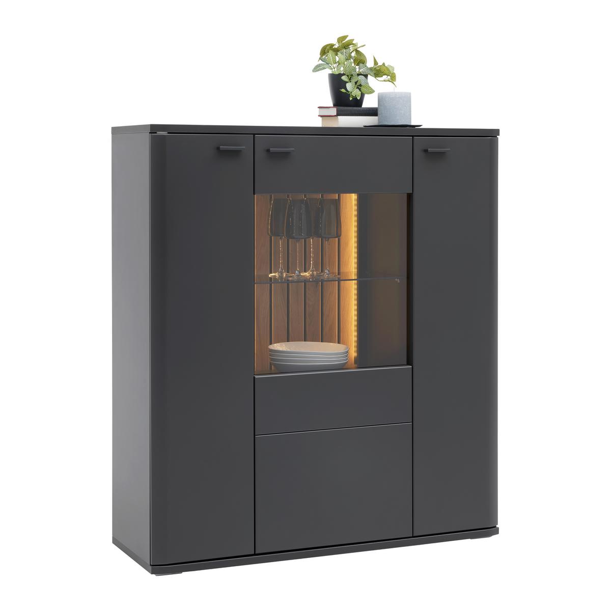 Highboard Carreto Grau - Anthrazit/Grau, Modern, Glas/Holzwerkstoff (110/124/38cm) - Premium Living