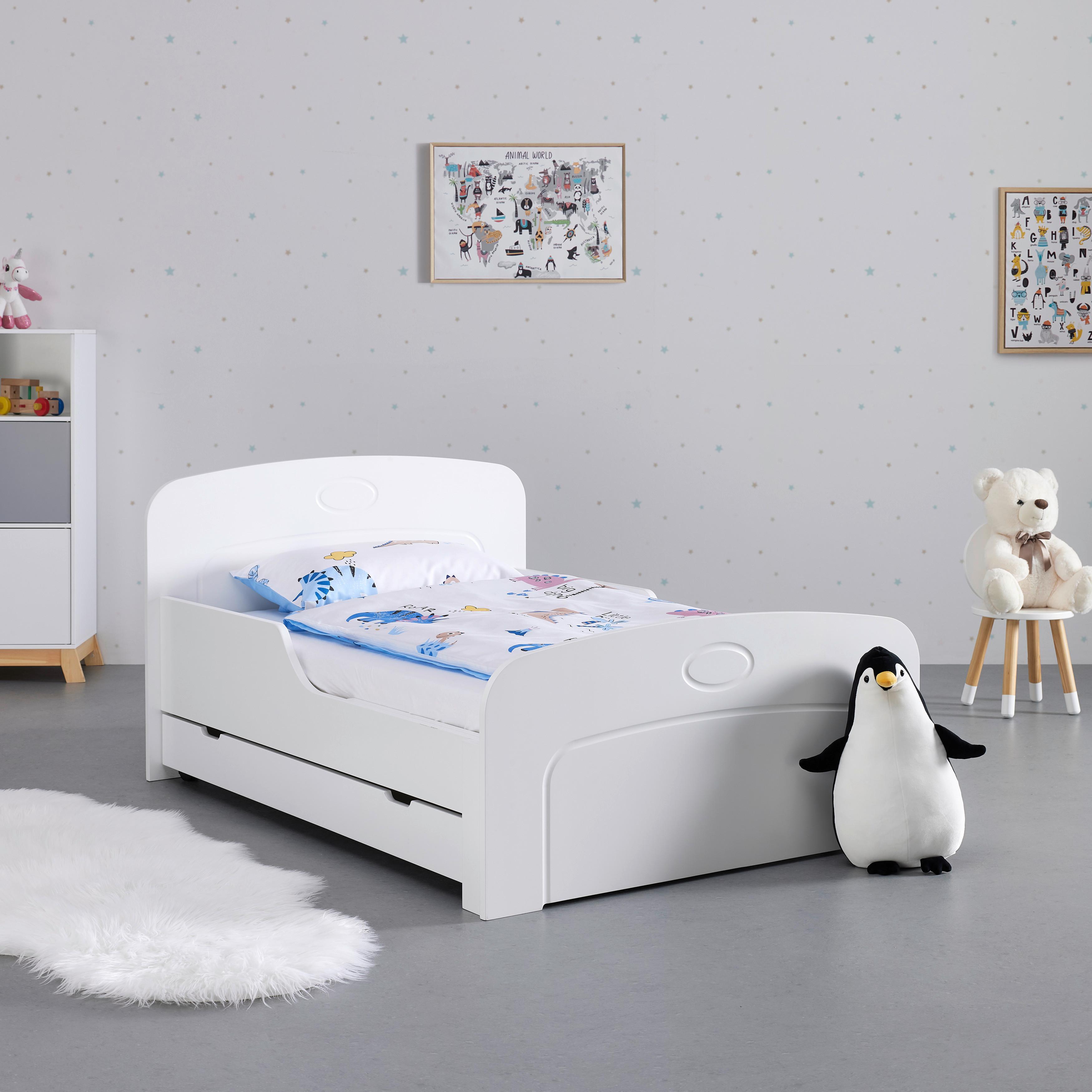 Kinderbett mit Stauraum, Holz, weiss, "Enna", teilmassiv - Weiss, Modern, Holz (90/140-190cm) - Bessagi Kids