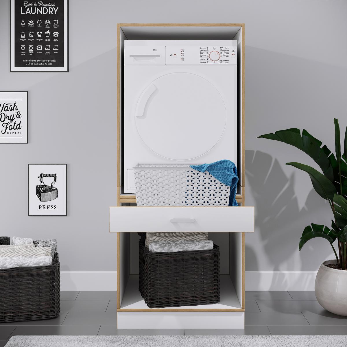 Waschmaschinenschrank Rislo - Honigeiche/Weiss, Trend, Holzwerkstoff/Kunststoff (67/162/68cm) - MID.YOU