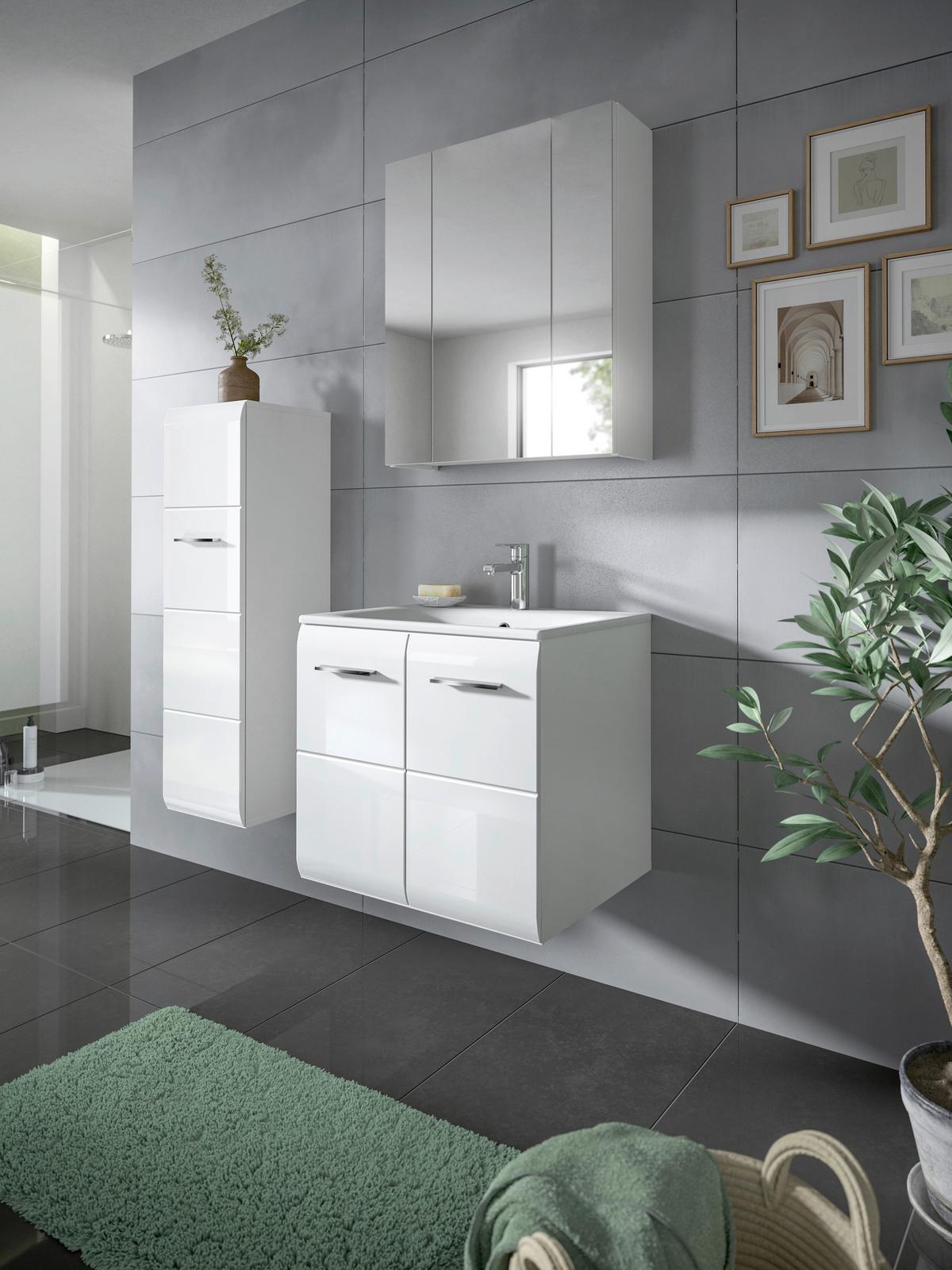 Badezimmer Ice 2-tlg. ca. 60 cm Weiß - Weiß Hochglanz/Silberfarben, MODERN, Keramik/Holzwerkstoff (60cm) - MID.YOU