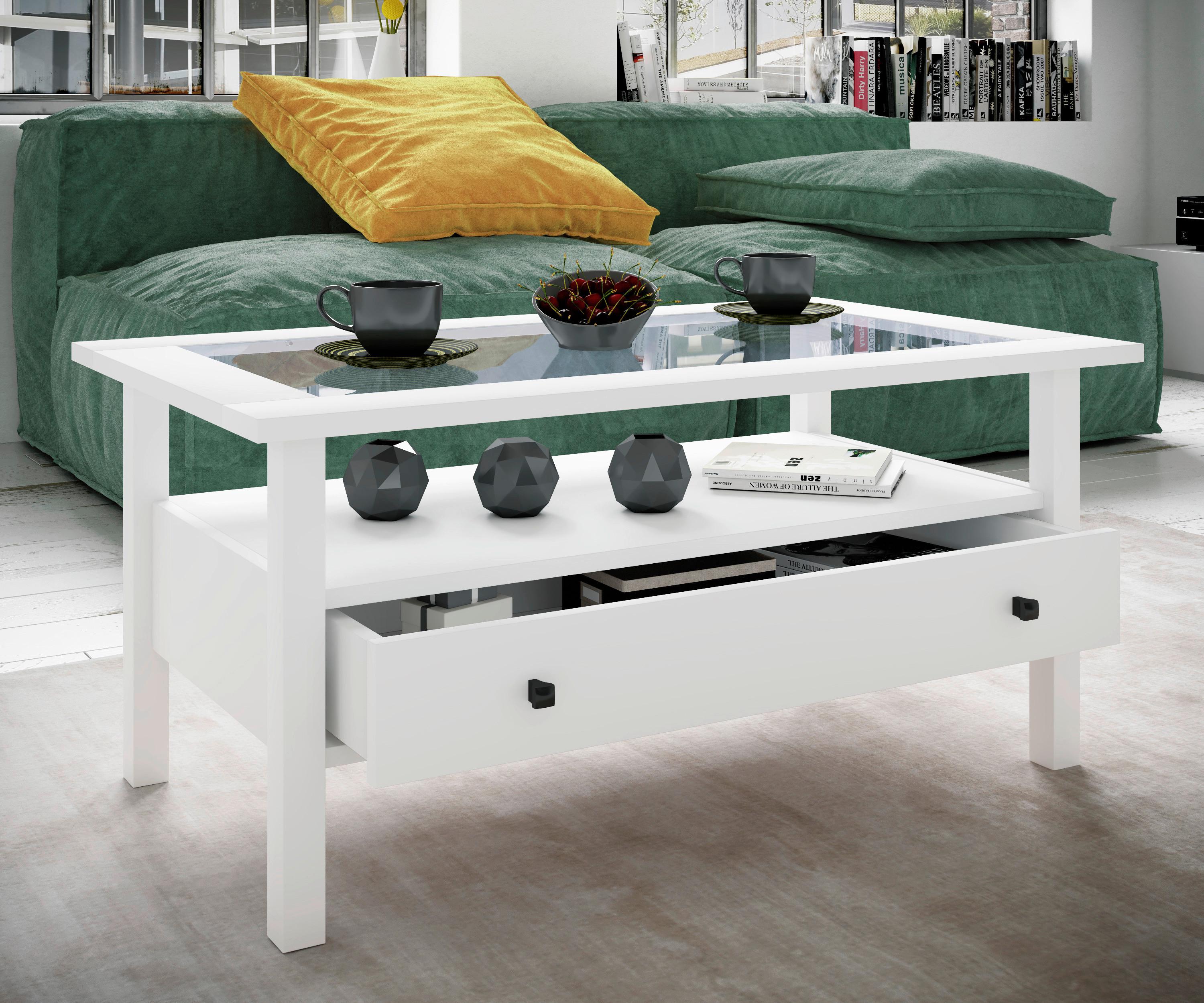 COUCHTISCH LINGIS L - Weiss/Schwarz, Lifestyle, Glas/Holzwerkstoff (90/42/54cm) - MID.YOU