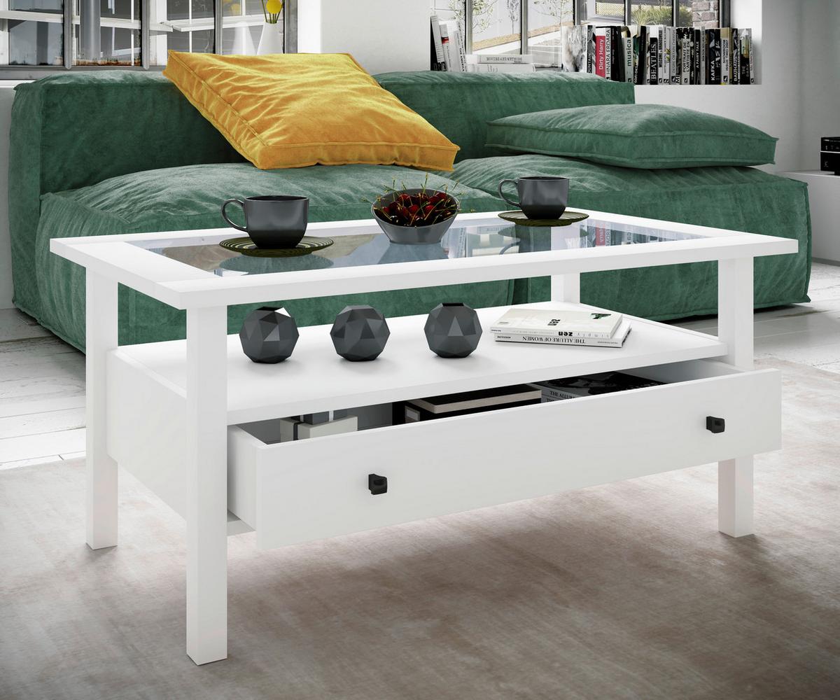 COUCHTISCH LINGIS L - Weiss/Schwarz, Lifestyle, Glas/Holzwerkstoff (90/42/54cm) - MID.YOU