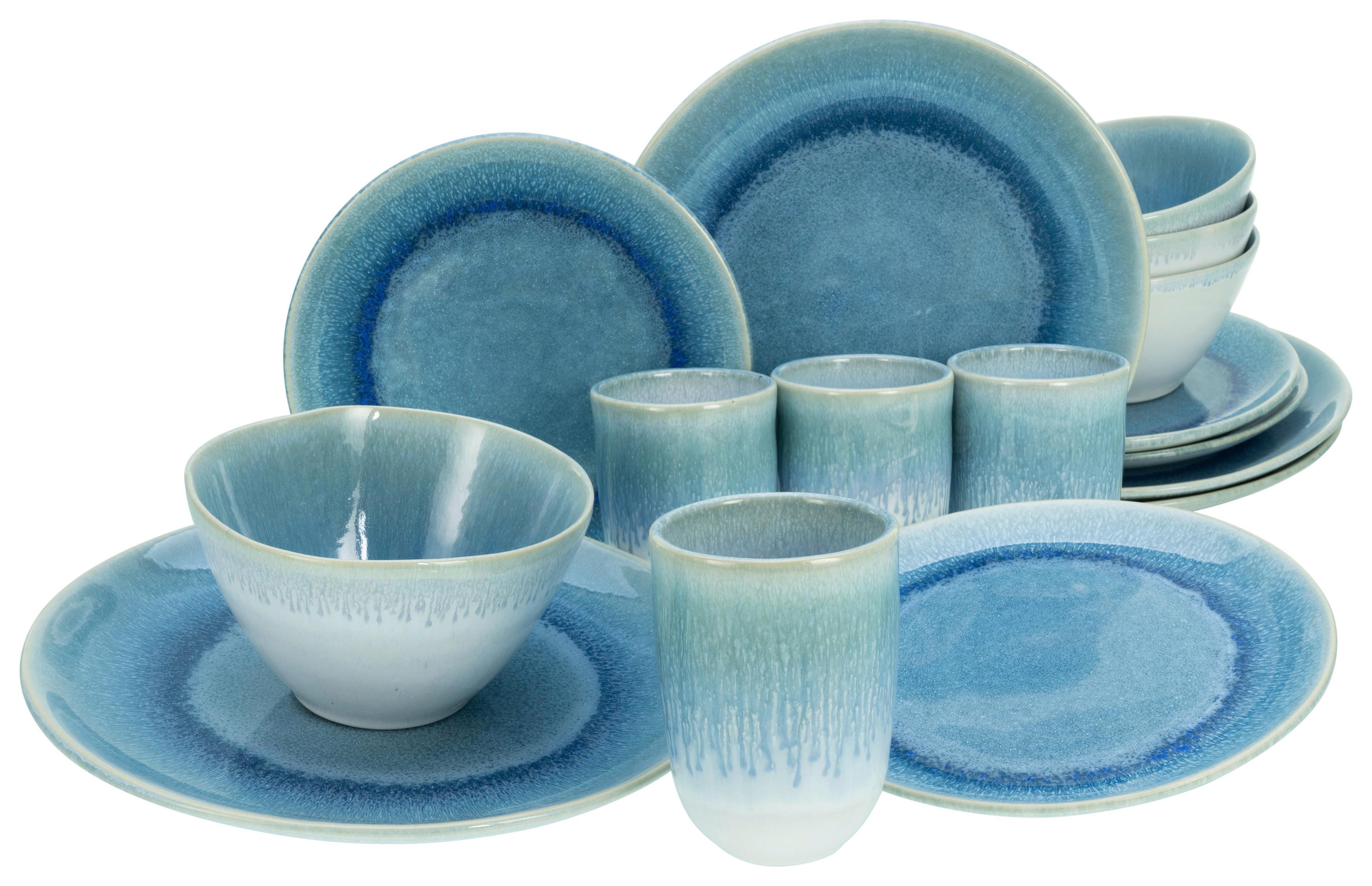 SERWIS OBIADOWO-ŚNIADANIOWY LAZUR - niebieski/biały, Trend, ceramika (41/35/34cm) - Creatable