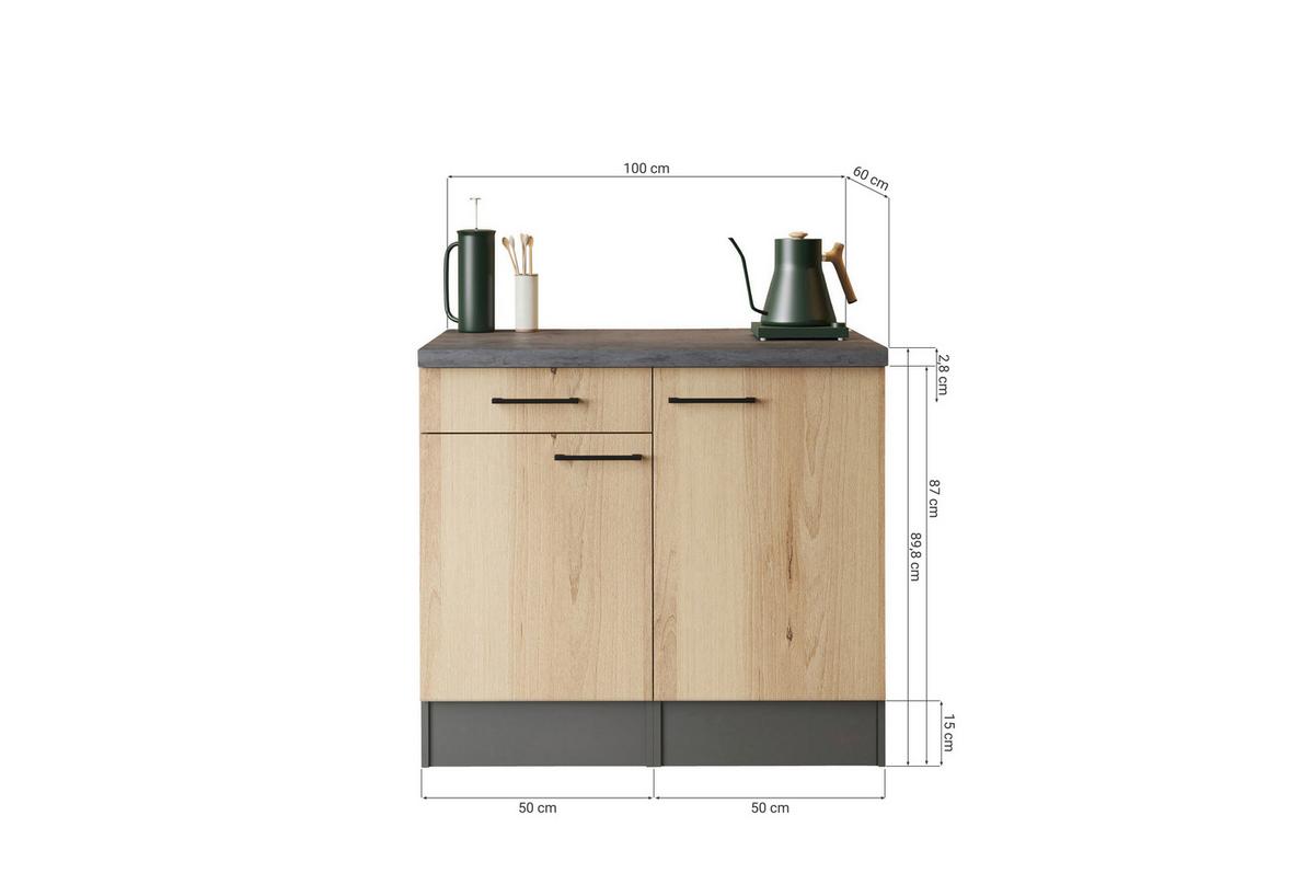 Buffet Oliver Grau/Eiche - Schwarz/Eiche Artisan, Trend, Holzwerkstoff/Metall (100/90/60cm) - Respekta
