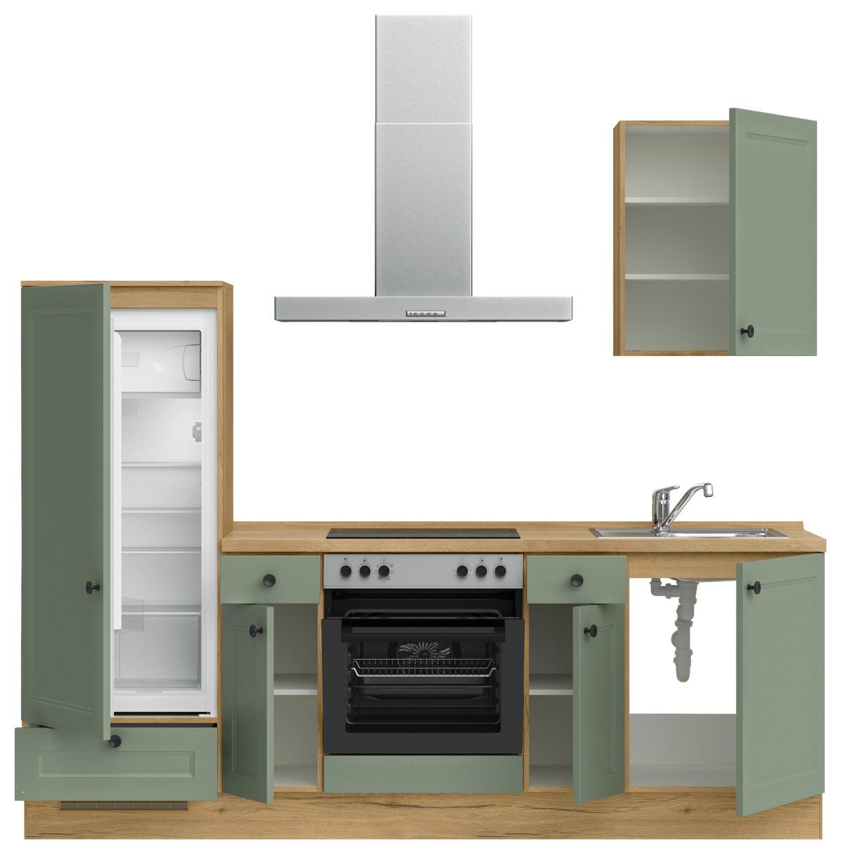 Küchenblock Cascada Low m. Geräten Schilfgrün - Schilfgrün/Schieferfarben, MODERN, Holzwerkstoff/Metall (240cm) - Nobilia