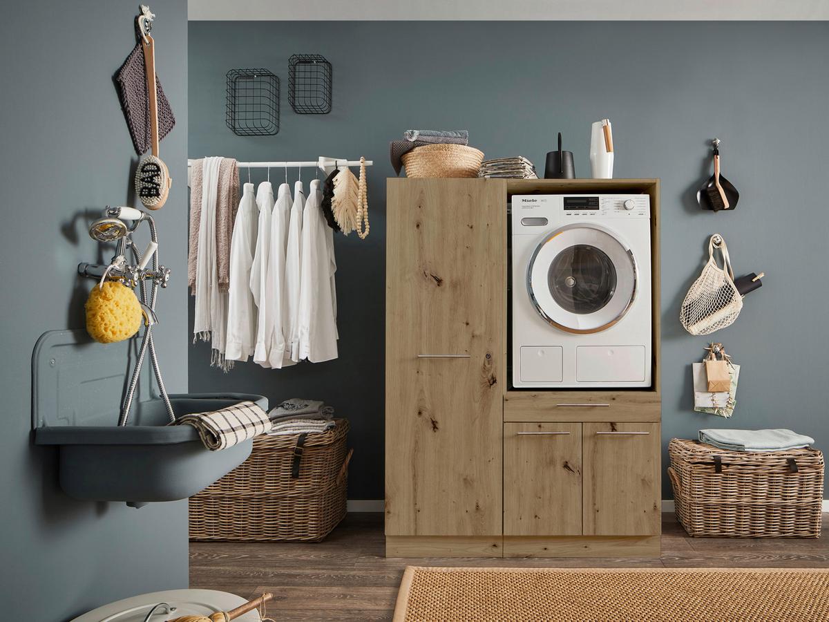 Waschmaschinenverbau in Eiche Artisan - Silberfarben/Schwarz, Konventionell, Holzwerkstoff/Kunststoff (67,5/162/67,5cm) - Mömax
