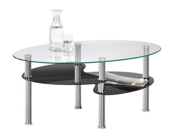 Ovalna Klubska Miza Saba, Črna, Steklo - črna/prozorno, Konvencionalno, kovina/steklo (90/45/55cm) - Modern Living