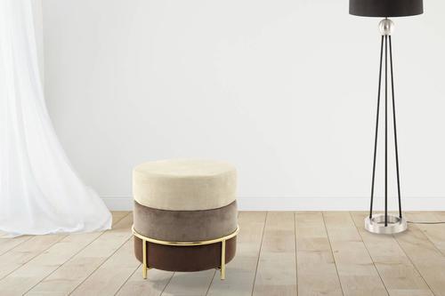 Hocker Creme/Braun ca. 48,5x46 cm - Goldfarben/Creme, Basics, Holzwerkstoff/Textil (48,5/46/48,5cm) - Kayoom