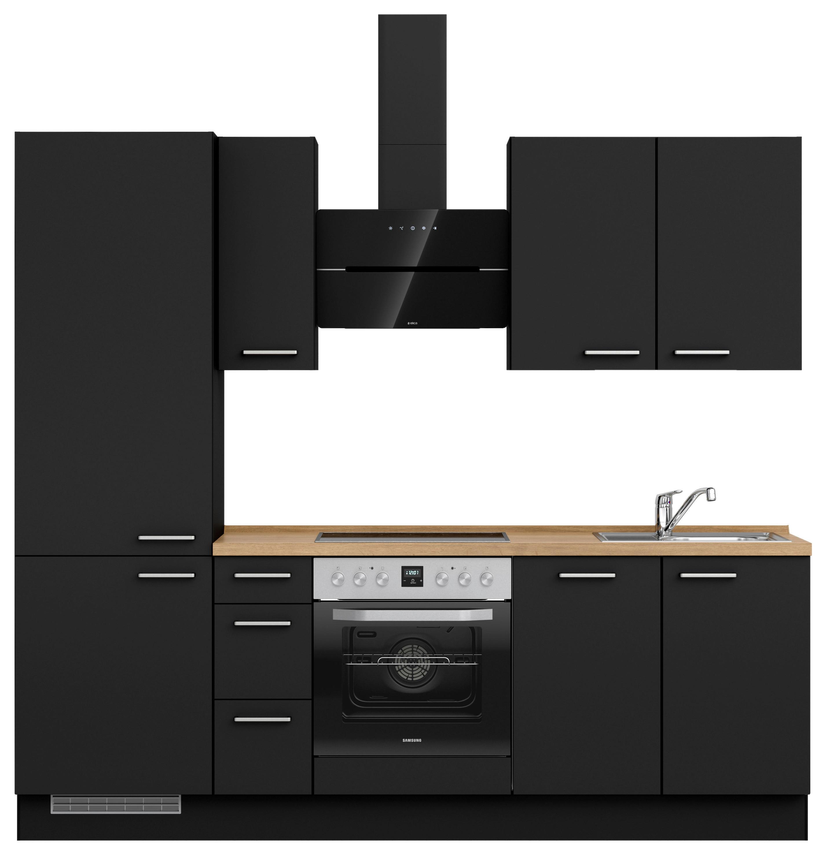Küchenblock Touch High m. Geräten Schwarz - Edelstahlfarben/Eichefarben, MODERN, Holzwerkstoff/Metall (240cm) - Nobilia