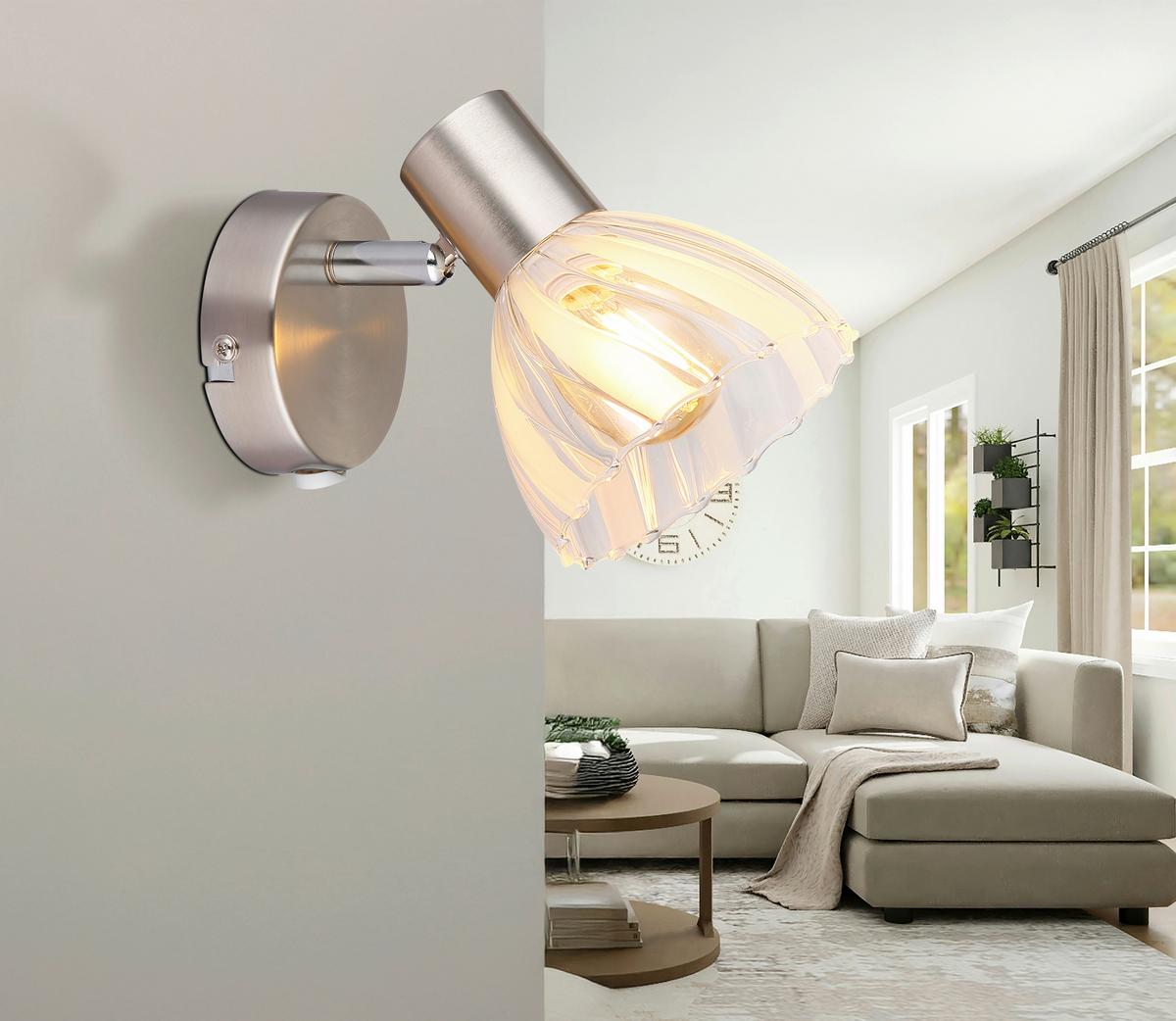 STRAHLER 54315-1 ZACHERY - Nickelfarben, Konventionell, Glas/Metall (10/12,5cm) - Globo