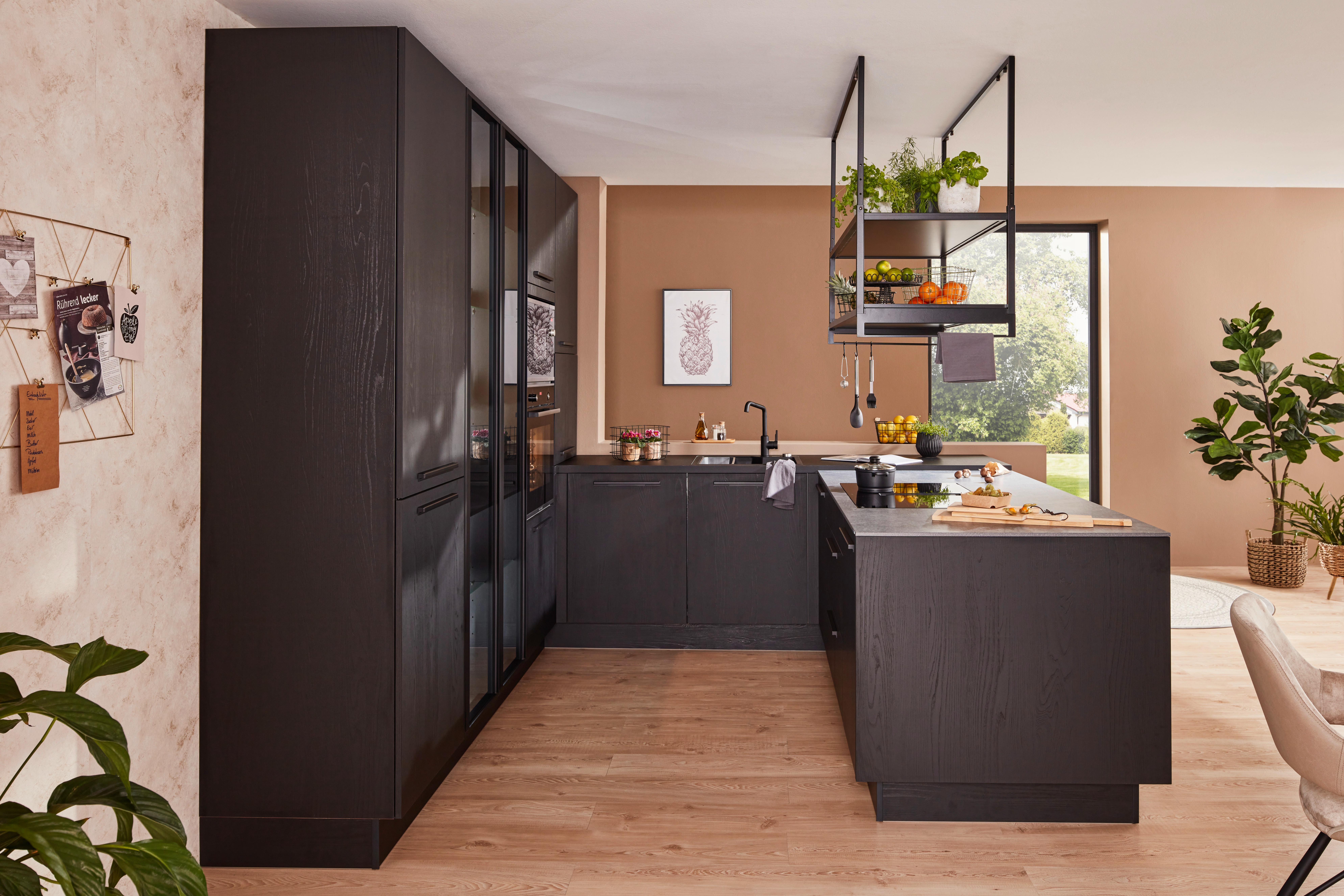 Einbauküche Manhattan Eiche Nero - Eichefarben/Grau, MODERN, Holzwerkstoff (275/284,5cm) - Nolte Küchen