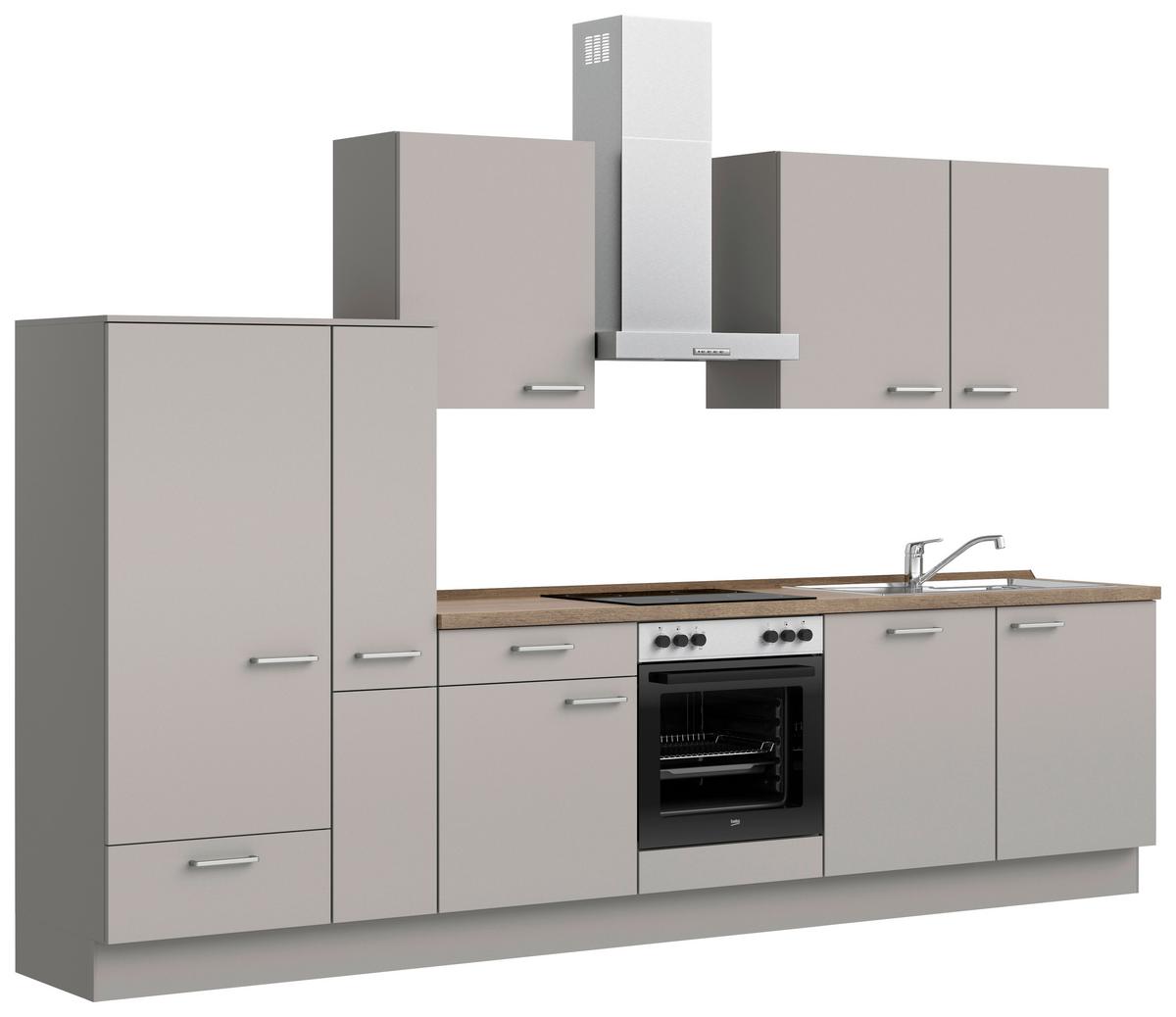 Küchenblock Touch Low m. Geräten Grau - Eiche dunkel/Edelstahlfarben, MODERN, Holzwerkstoff/Metall (330cm) - Nobilia