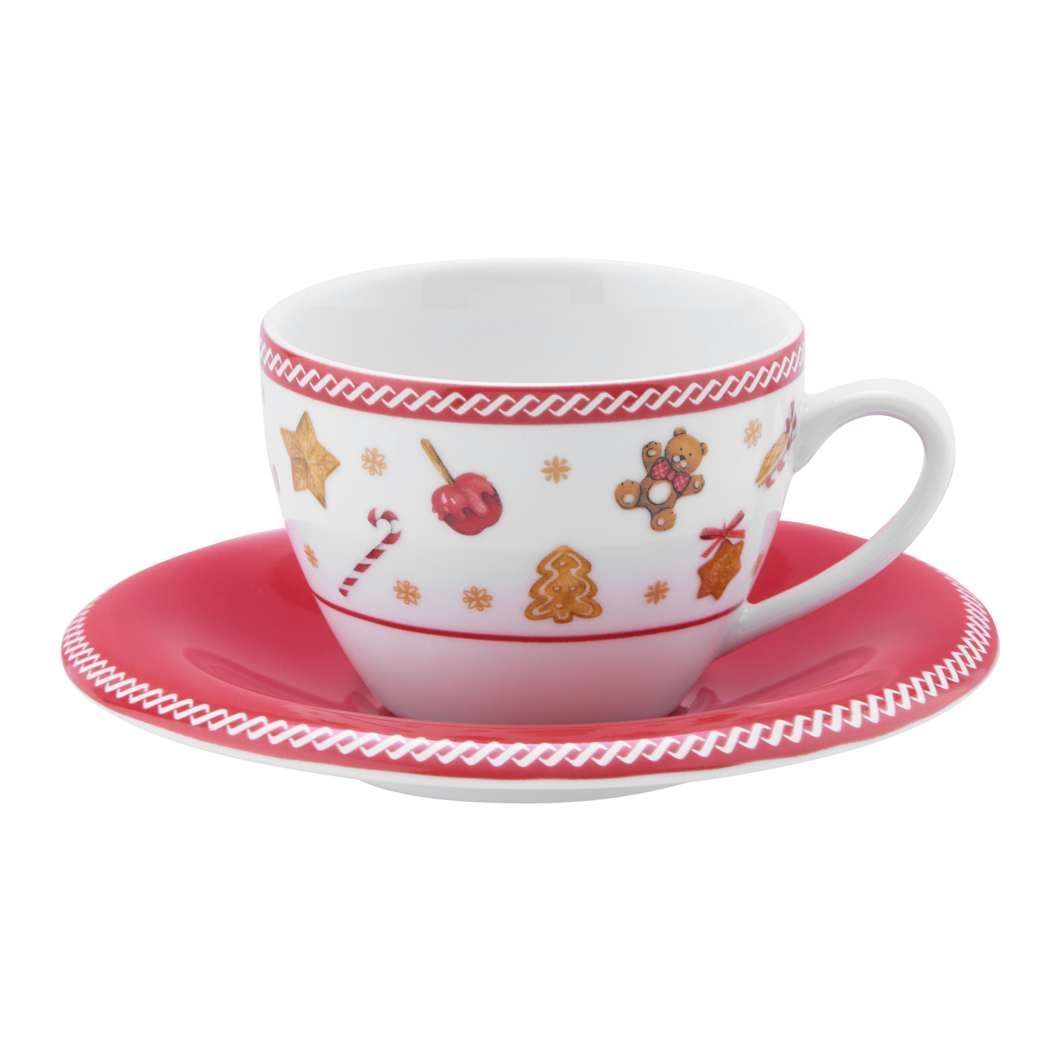 Kaffeetasse mit Untertasse XMAS-Ginger Rot/Weiß ca. 200ml - Rot/Weiß, KONVENTIONELL, Keramik (14,7/2,4cm) - Mömax