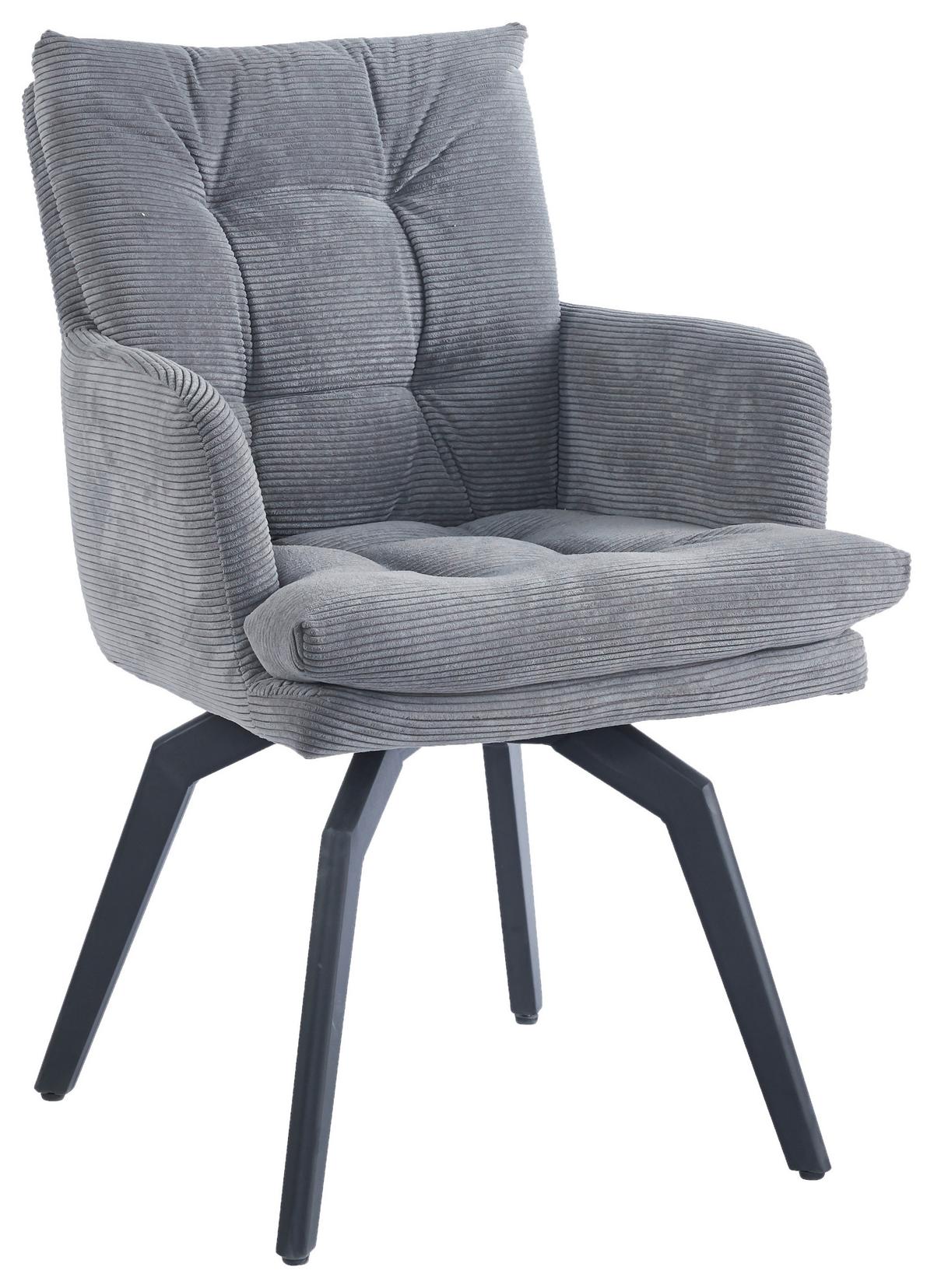 Armlehnstuhl Hanna in Grau - Schwarz/Grau, MODERN, Textil/Metall (60/88/64cm) - Mömax