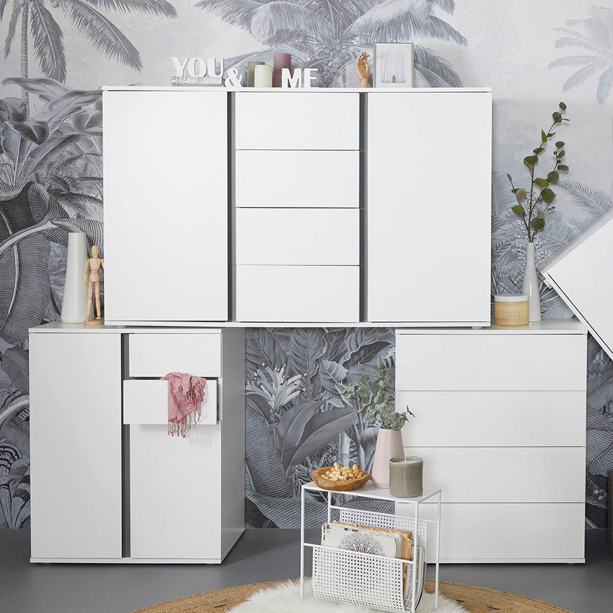 Komoda Bianco, Bela - srebrne barve/siva, Moderno, umetna masa/leseni material (150/95/43cm) - Mömax