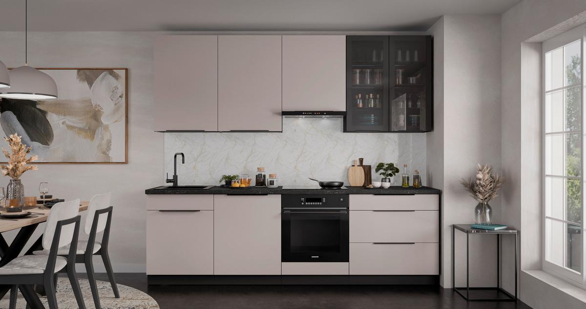 Bucatarie fara electrocasnice ARONA - bej/alb, Modern, sticlă/metal (260/235/60cm) - Modern Living