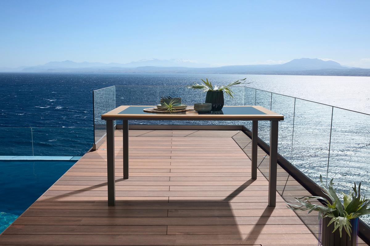 Vrtna Miza Bernd, Aluminij, Kaljeno Steklo, 140x90 - črna/naravne barve, Moderno, kovina/umetna masa (140/74/90cm) - Beldano