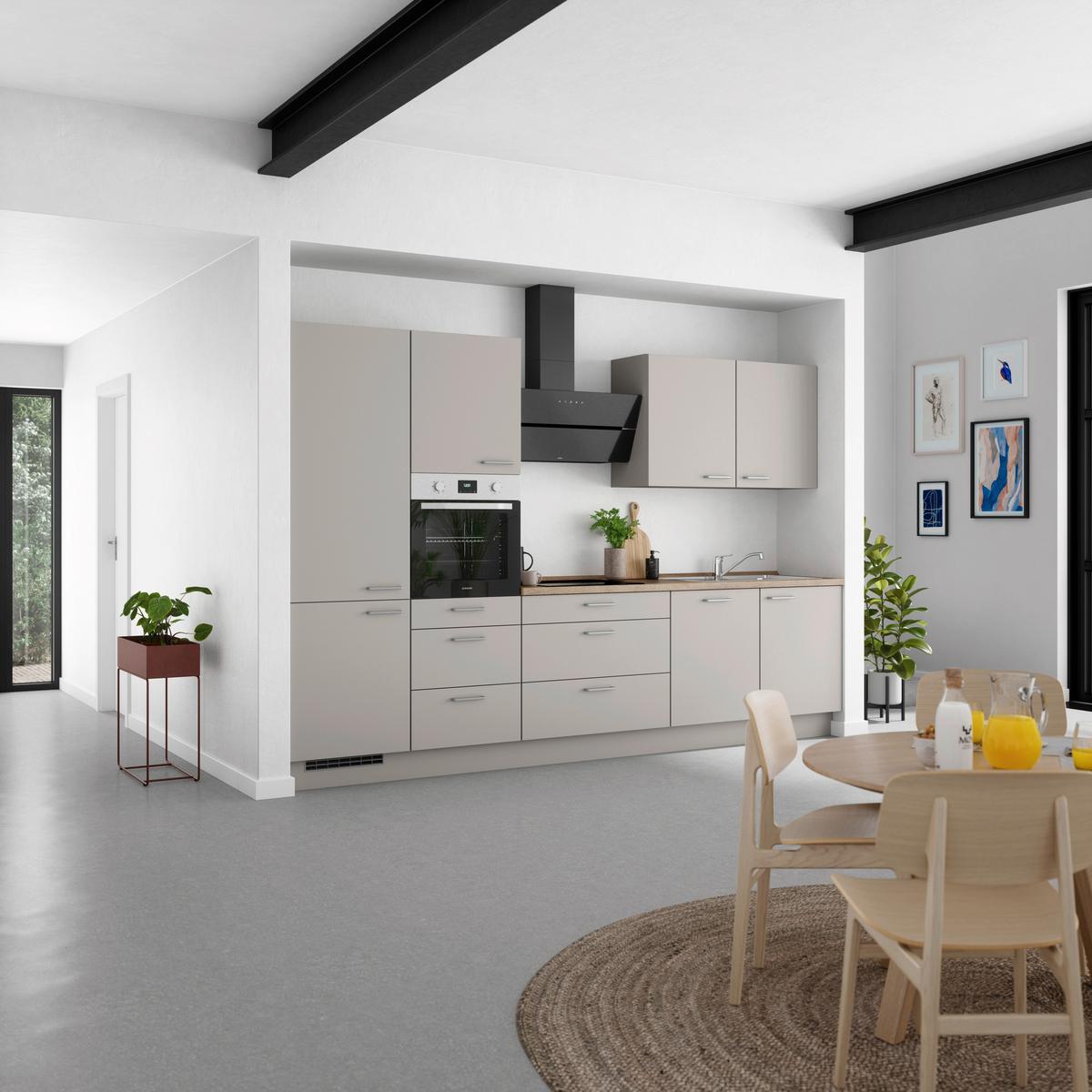 Küchenblock Touch High m. Geräten Grau - Eiche dunkel/Edelstahlfarben, MODERN, Holzwerkstoff/Metall (330cm) - Nobilia