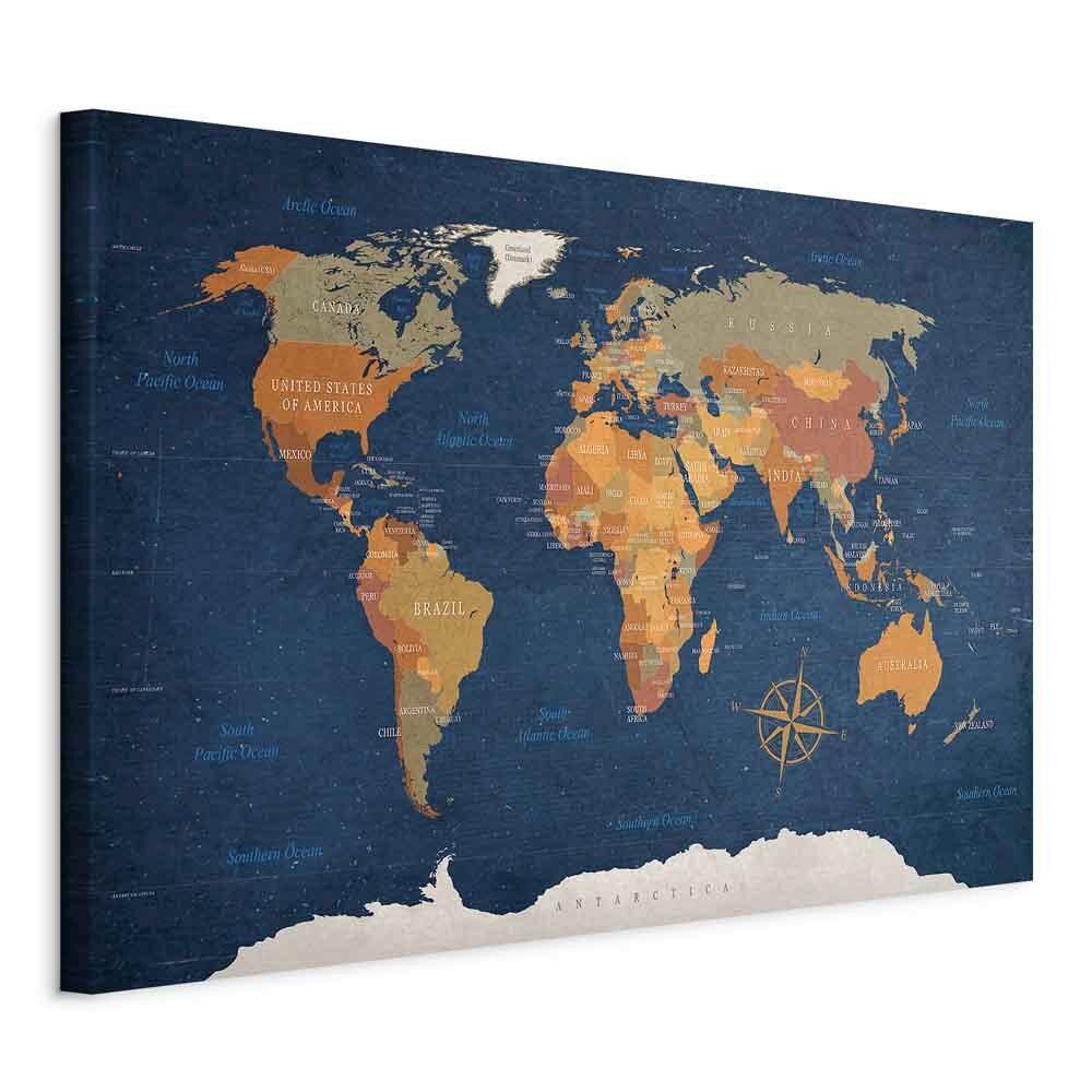 Leinwandbild Blau/Hellbraun - Blau/Hellbraun, Basics, Holz/Textil (90/60/1,2cm) - artgeist