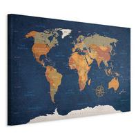 Leinwandbild Blau/Hellbraun - Blau/Hellbraun, Basics, Holz/Textil (90/60/1,2cm) - artgeist