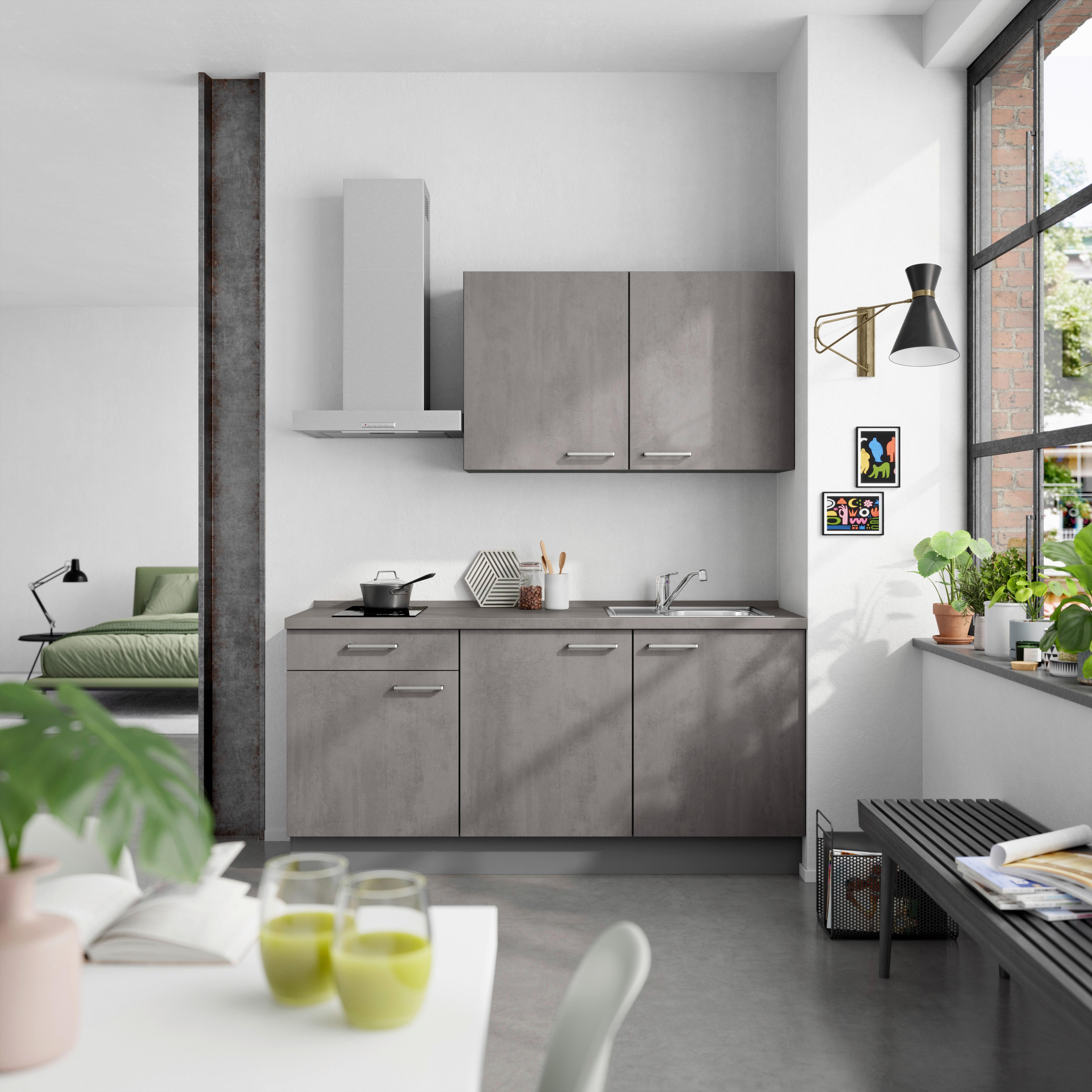 Küchenblock Riva Low m. Geräten Schieferfarben - Schieferfarben/Edelstahlfarben, MODERN, Holzwerkstoff/Metall (180cm) - Nobilia
