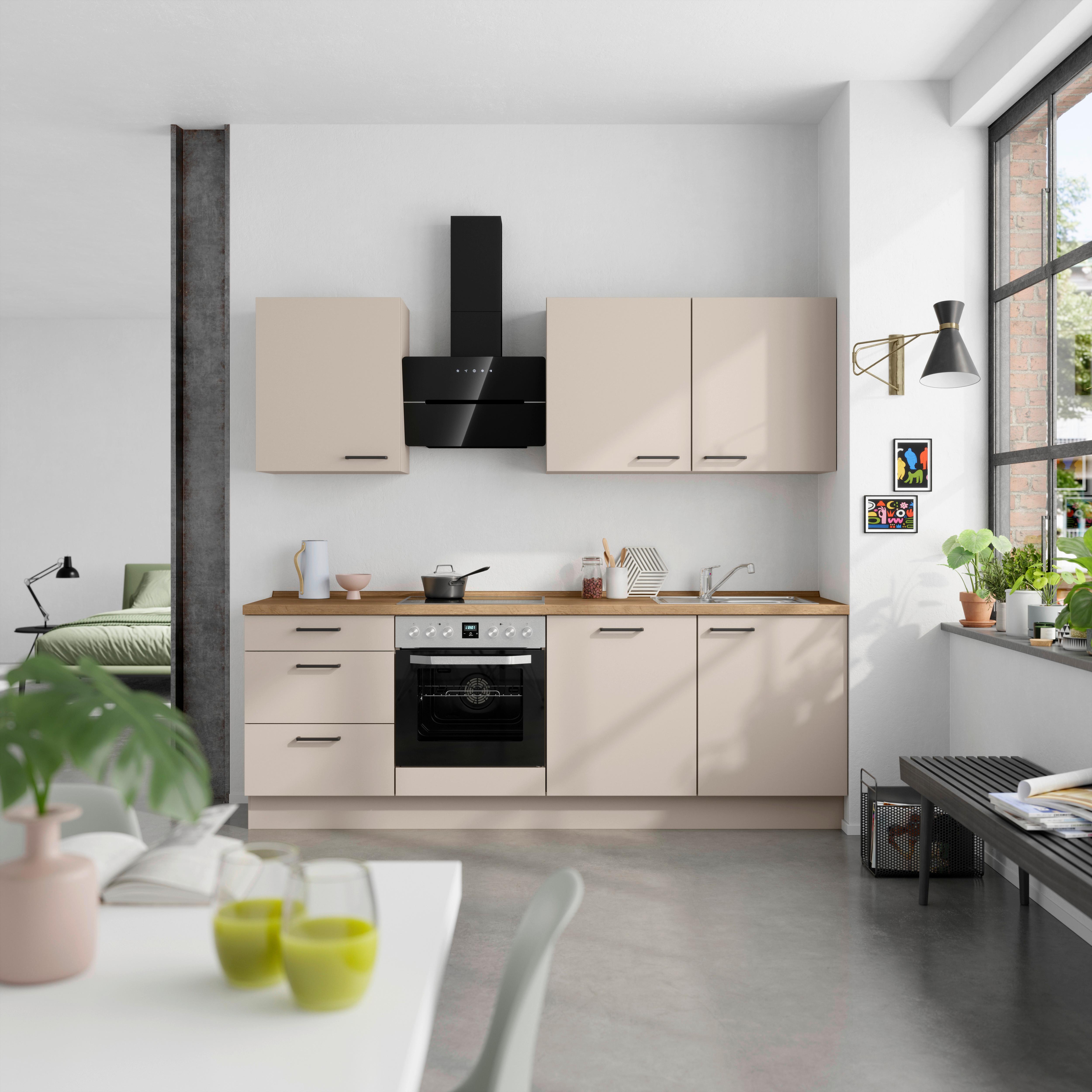 Küchenleerblock Easytouch High o. Geräte Sandfarben - Sandfarben/Eichefarben, MODERN, Holzwerkstoff/Metall (240cm) - Nobilia