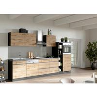 Küchenzeile Turin mit Geräten ca. 330 cm Graphit/Eiche - Eiche Wotan/Graphitfarben, Design, Holzwerkstoff (330cm) - Held