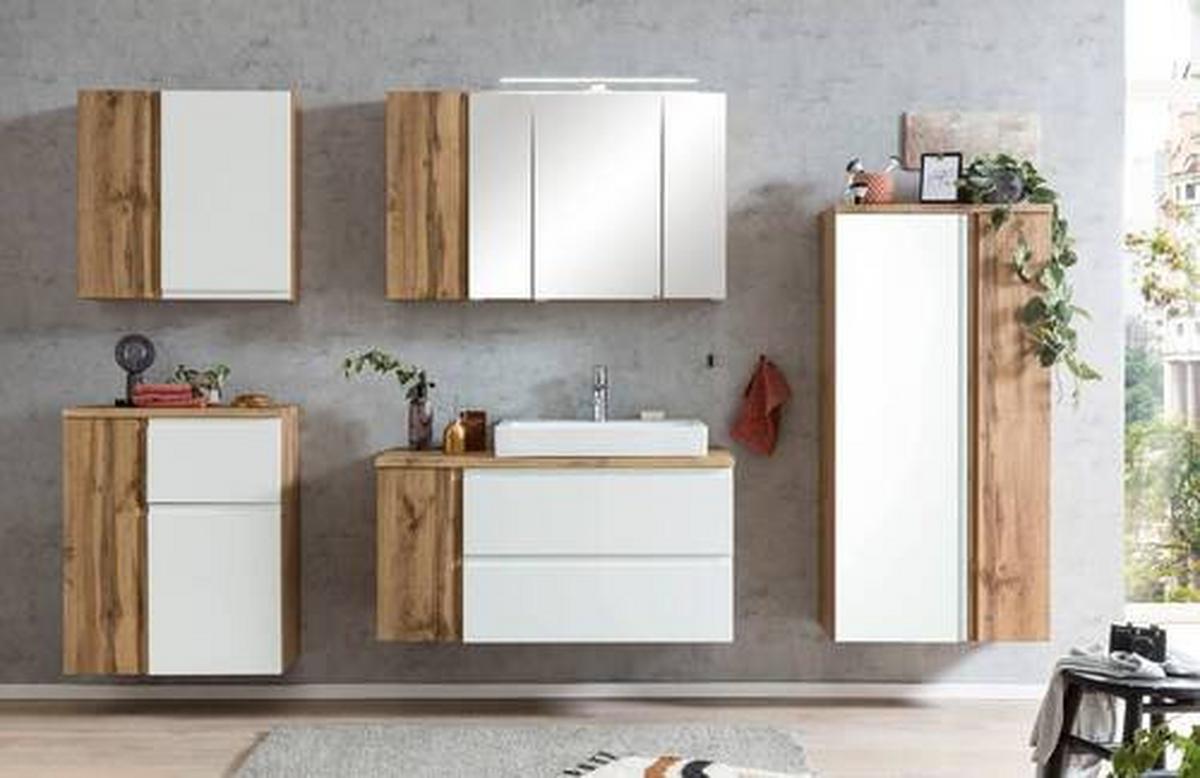 Midischrank Varese ca. 65x130 cm Weiß/Eiche - Eiche Wotan/Weiß, MODERN, Holzwerkstoff (65/130/35cm) - Held