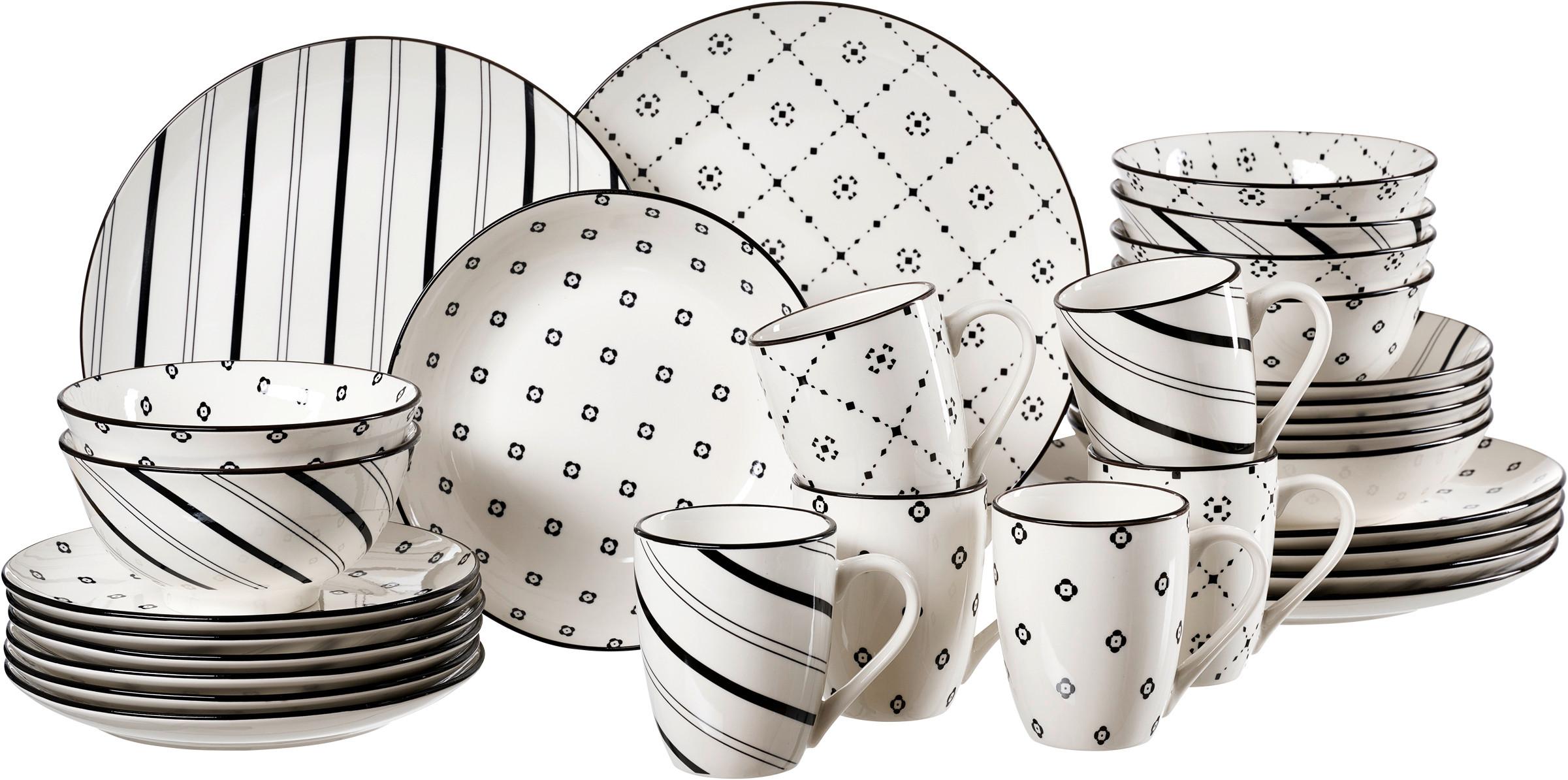 SERWIS OBIADOWO-ŚNIADANIOWY FUSION - czarny/biały, Konventionell, ceramika (39/29/35cm) - Ritzenhoff Breker
