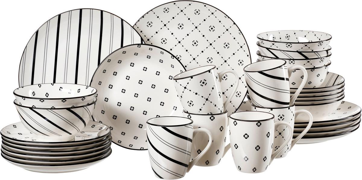 SERWIS OBIADOWO-ŚNIADANIOWY FUSION - czarny/biały, Konventionell, ceramika (39/29/35cm) - Ritzenhoff Breker