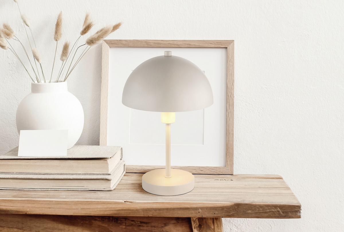 TISCHLEUCHTE 24009S ATOMA I - Sandfarben/Transparent, Design, Kunststoff/Metall (20/31cm) - Globo