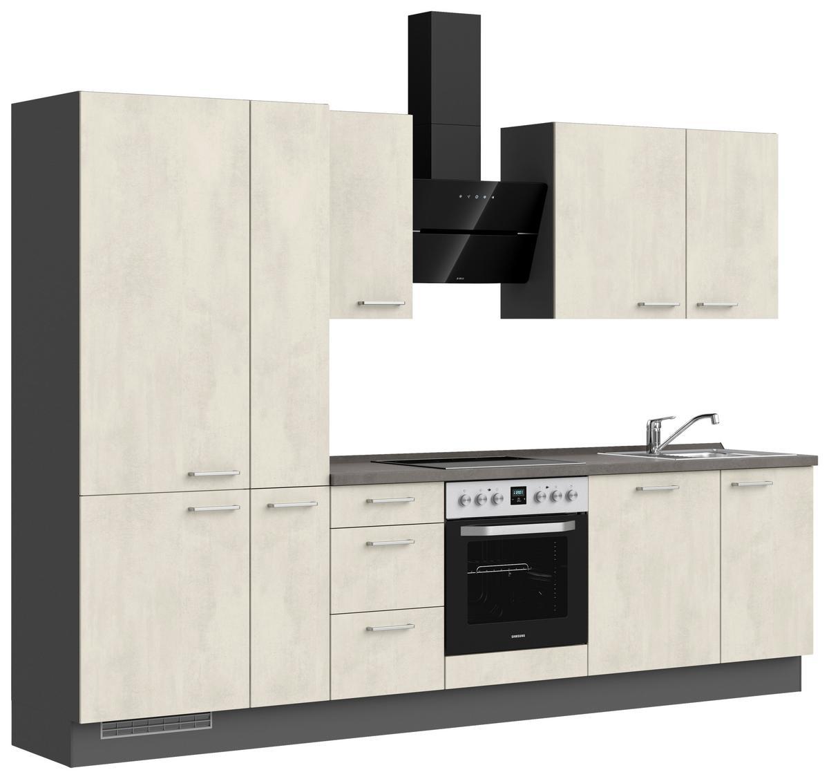 Küchenblock Riva High m. Geräten Weiß - Schieferfarben/Edelstahlfarben, MODERN, Holzwerkstoff/Metall (300cm) - Nobilia