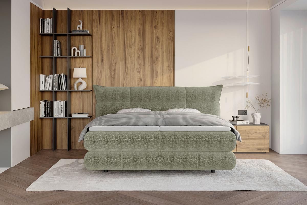 Boxspringbett Auris - Schwarz/Olivgrün, Konventionell, Kunststoff/Textil (140/200cm) - Sembella