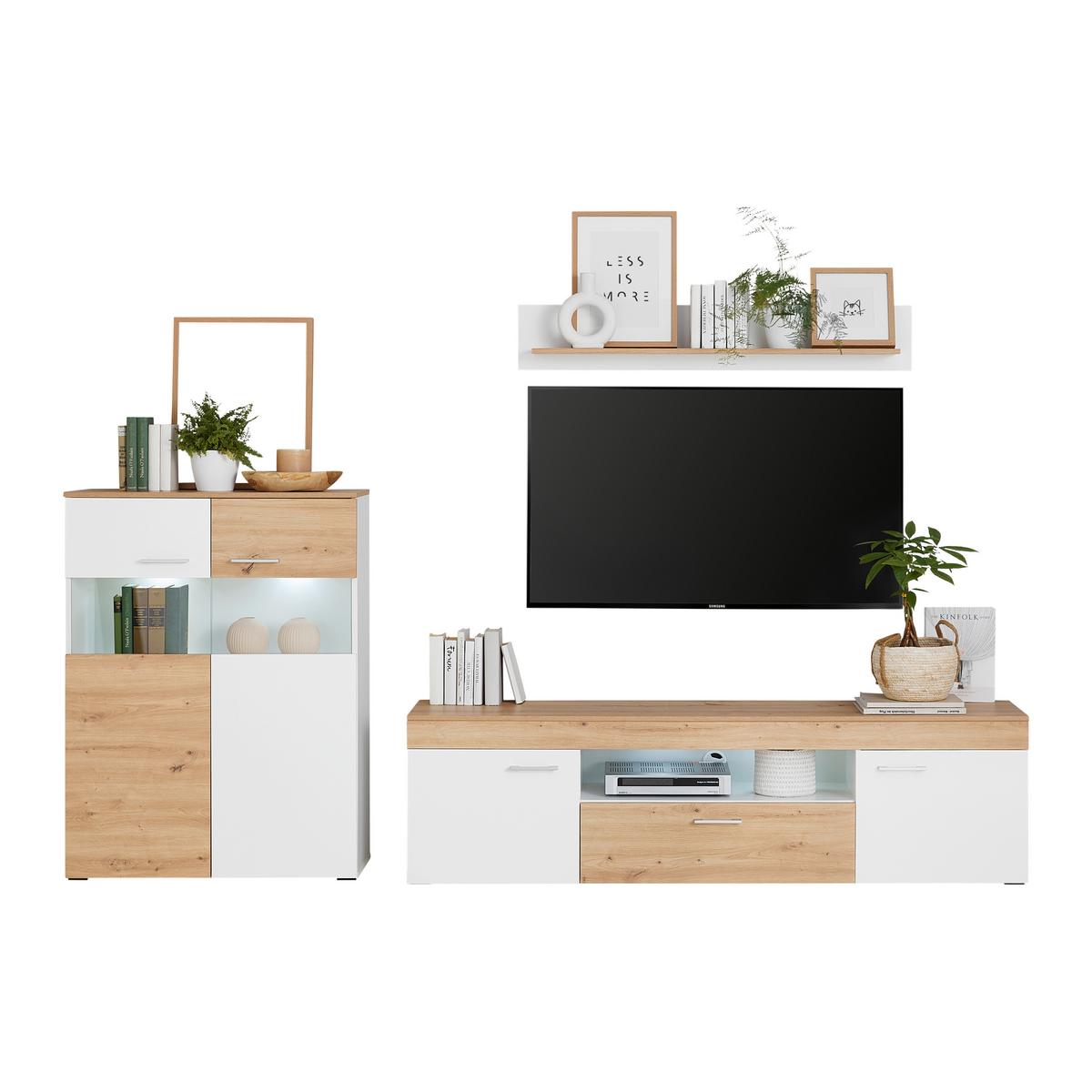 Comodă înaltă VALENCIA - Modern, sticlă/material pe bază de lemn (85/113,4/35cm) - Modern Living