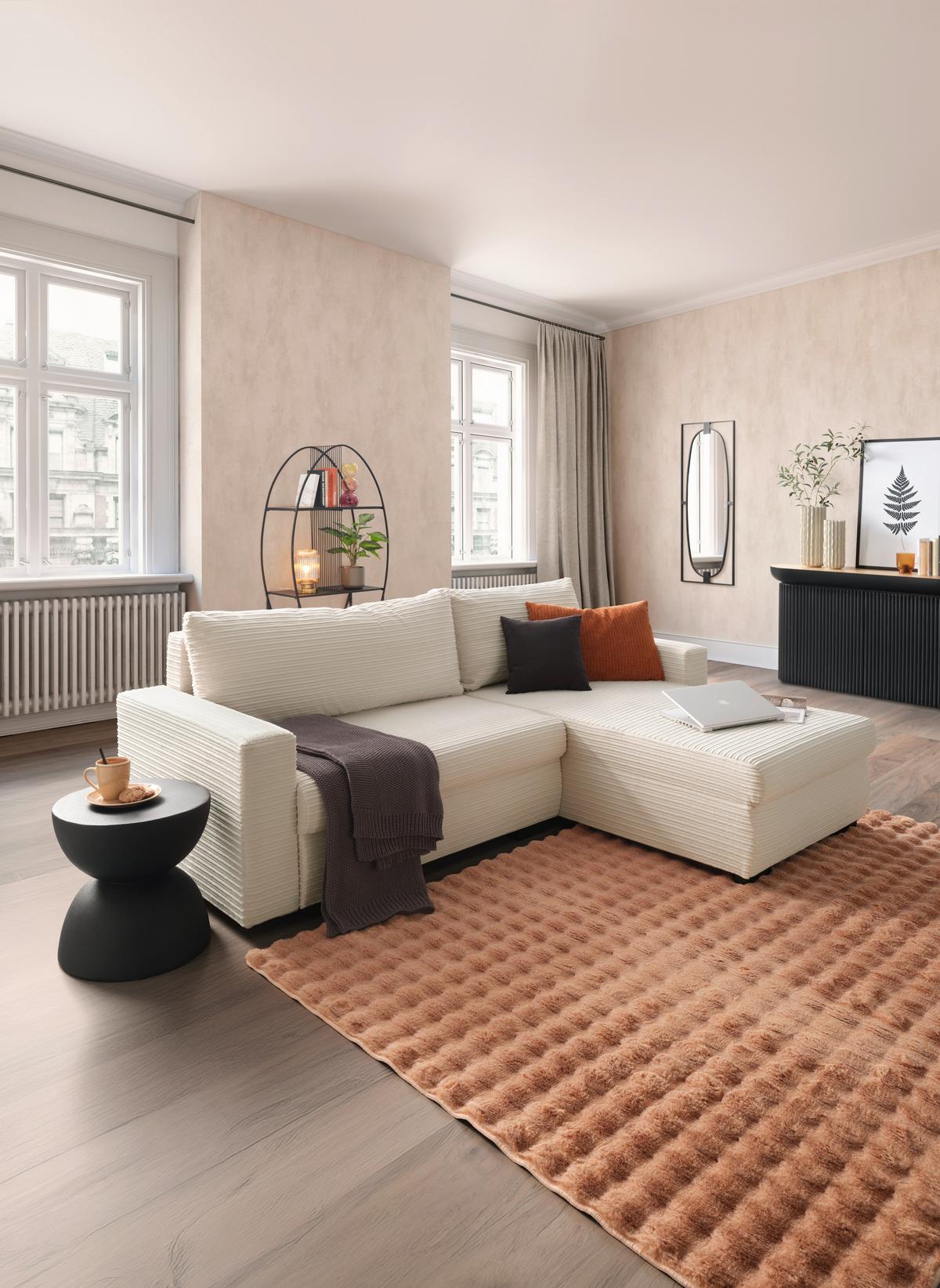 Ecksofa Geneve Cord Beige - Beige/Schwarz, KONVENTIONELL, Kunststoff/Textil (225/86/167cm) - Mömax